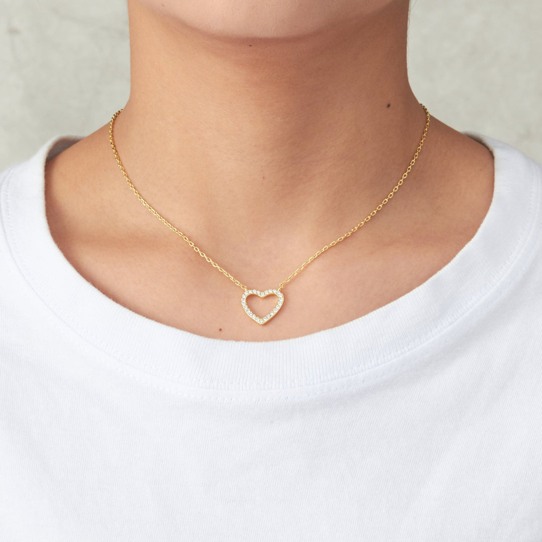 Gold Plated Open Heart Necklace Created with Zircondia® Crystals - Philip Jones Jewellery