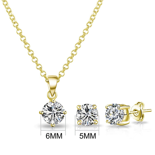 Gold Plated Round Solitaire Set Created with Zircondia® Crystals - Philip Jones Jewellery