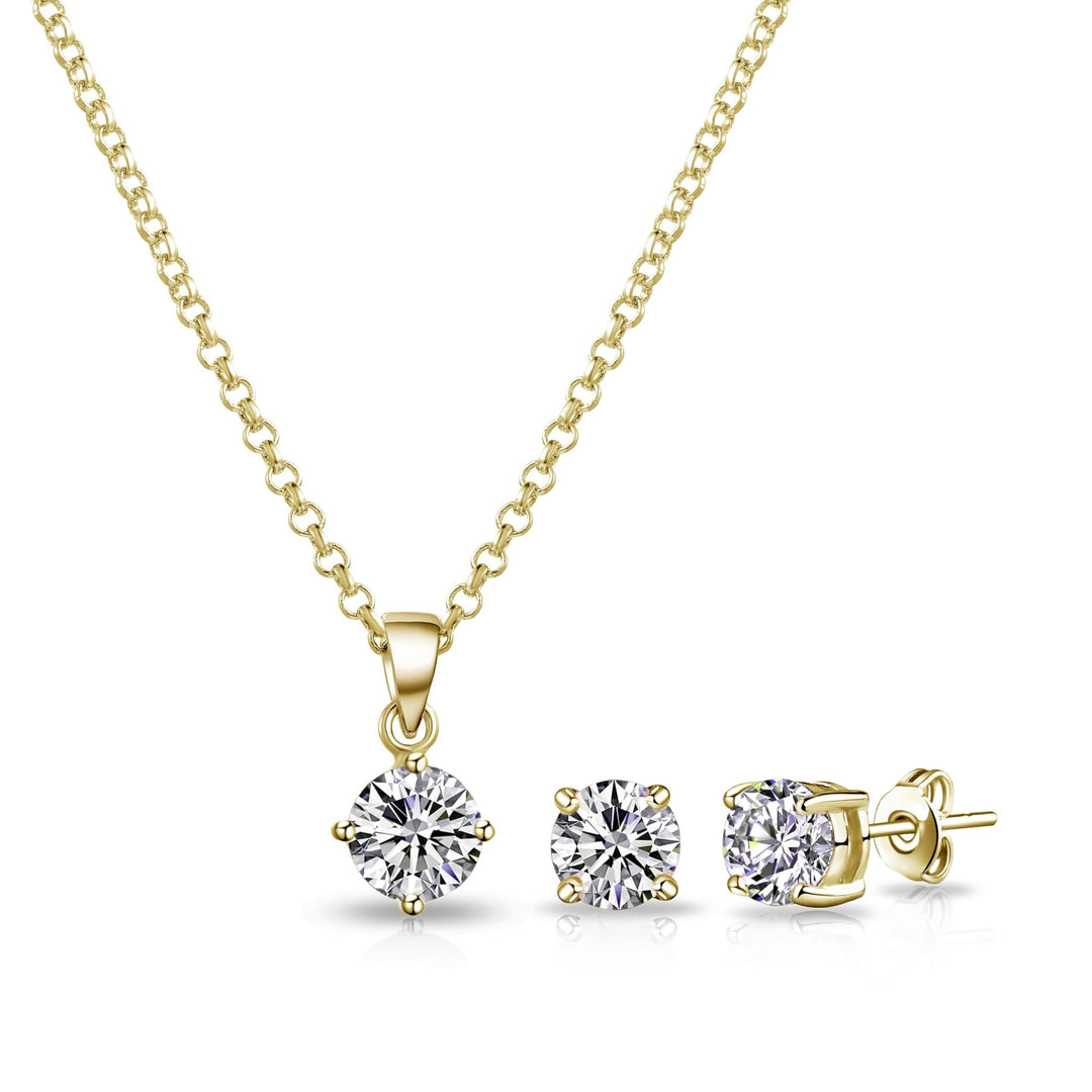 Gold Plated Round Solitaire Set Created with Zircondia® Crystals - Philip Jones Jewellery