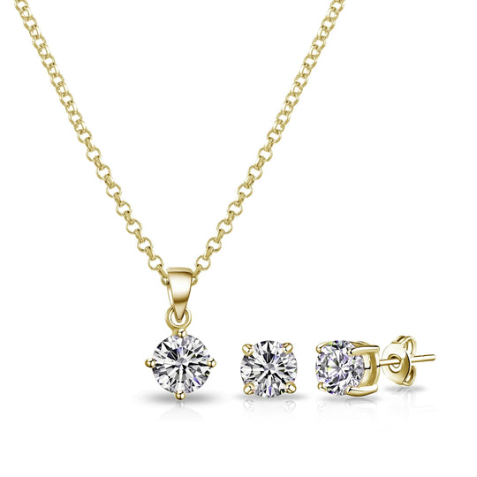 Gold Plated Round Solitaire Set Created with Zircondia® Crystals - Philip Jones Jewellery