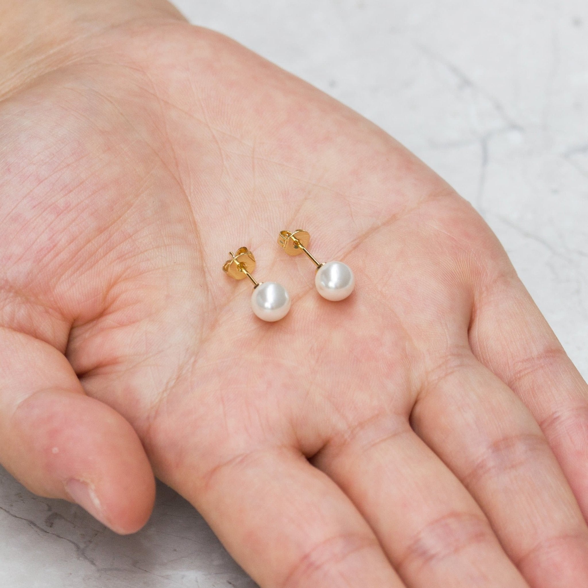 Gold Plated Shell Pearl Earrings - Philip Jones Jewellery