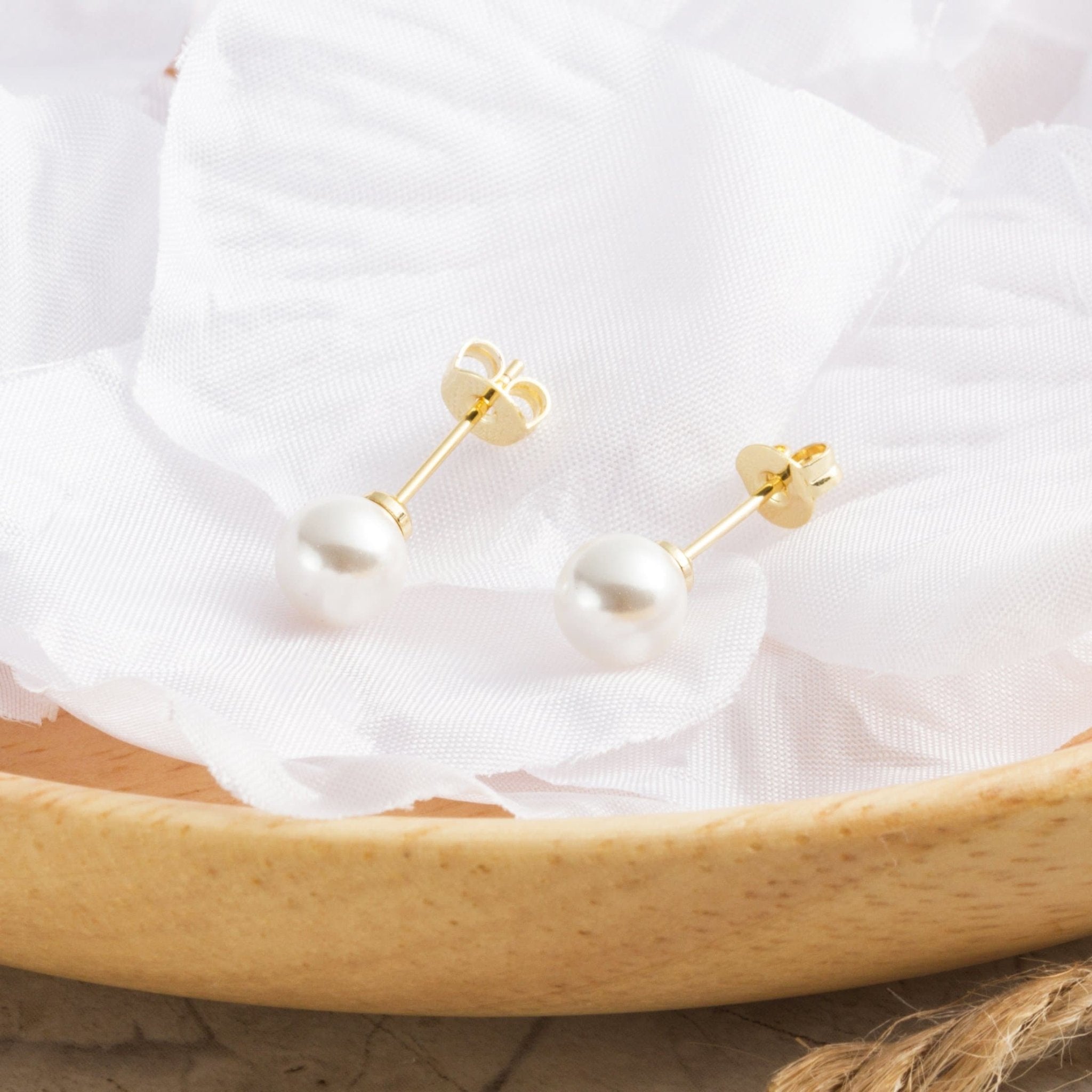 Gold Plated Shell Pearl Earrings - Philip Jones Jewellery