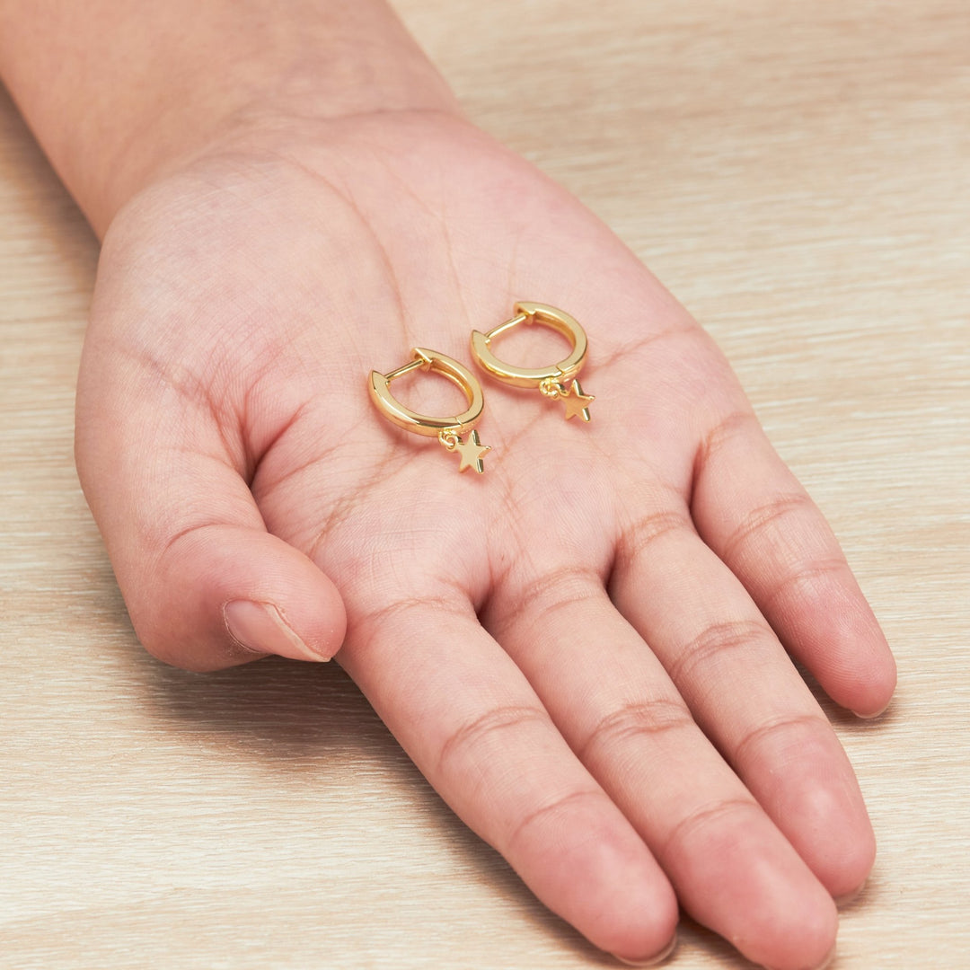Gold Plated Star Charm Hoop Earrings - Philip Jones Jewellery