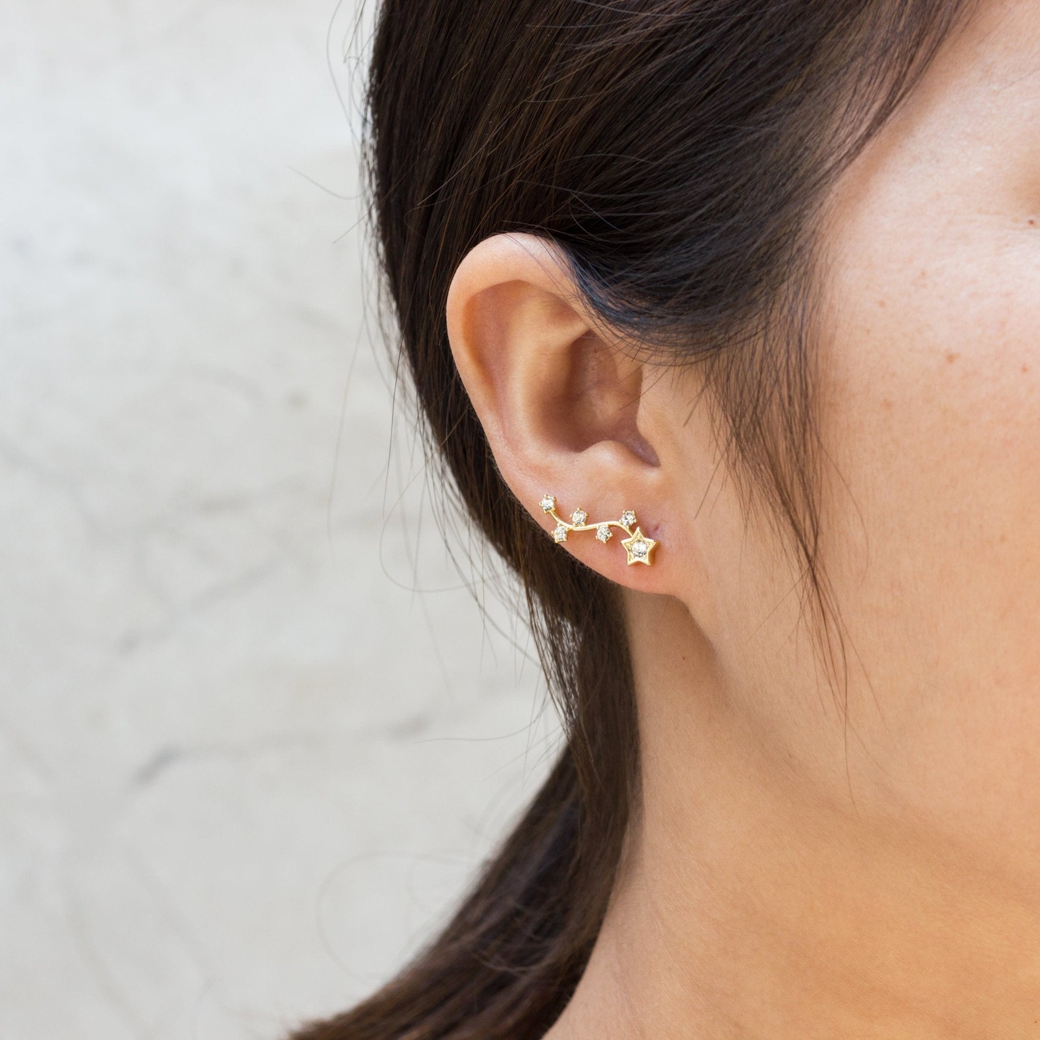 Gold Plated Star Climber Earrings Created with Zircondia® Crystals - Philip Jones Jewellery