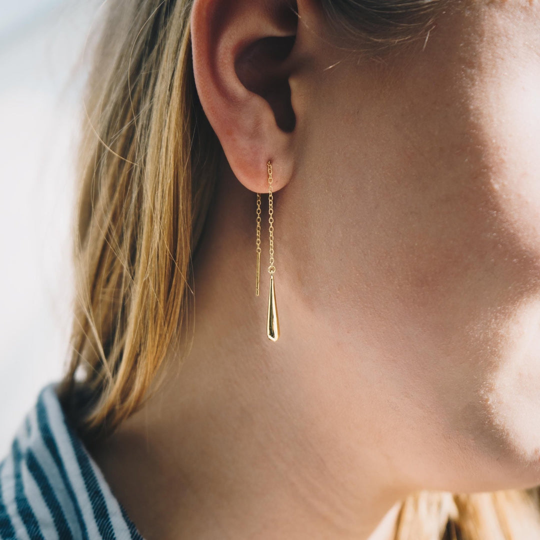 Gold Plated Sterling Silver Teardrop Thread Earrings - Philip Jones Jewellery