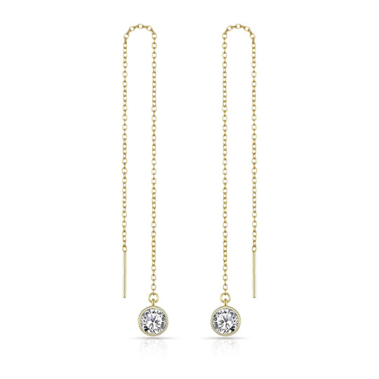 Gold Plated Sterling Silver Thread Earrings Created with Zircondia® Crystals - Philip Jones Jewellery