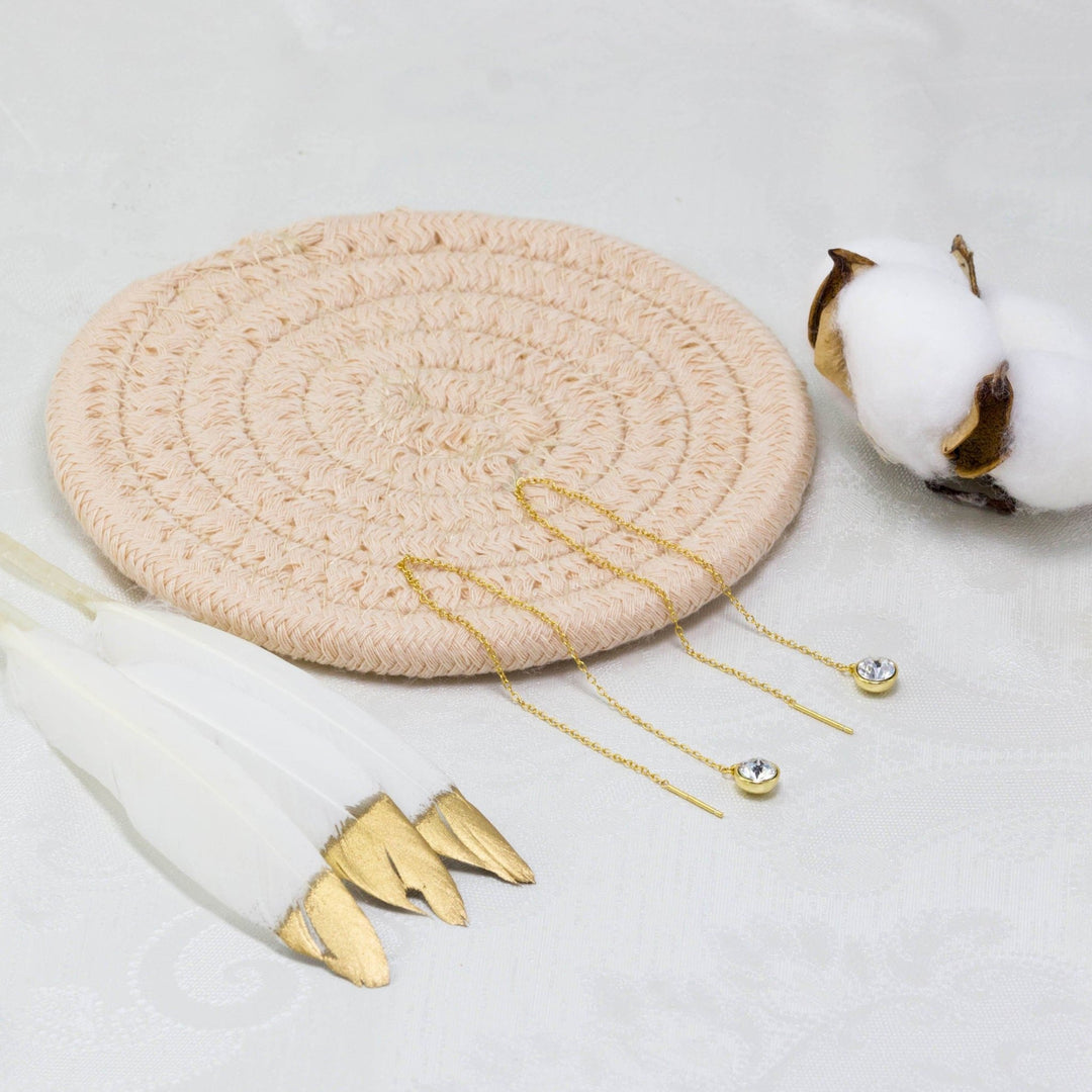 Gold Plated Sterling Silver Thread Earrings Created with Zircondia® Crystals - Philip Jones Jewellery