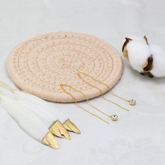 Gold Plated Sterling Silver Thread Earrings Created with Zircondia® Crystals - Philip Jones Jewellery