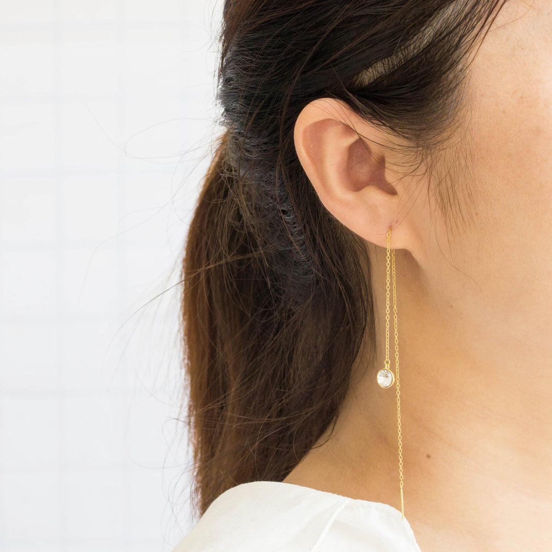 Gold Plated Sterling Silver Thread Earrings Created with Zircondia® Crystals - Philip Jones Jewellery