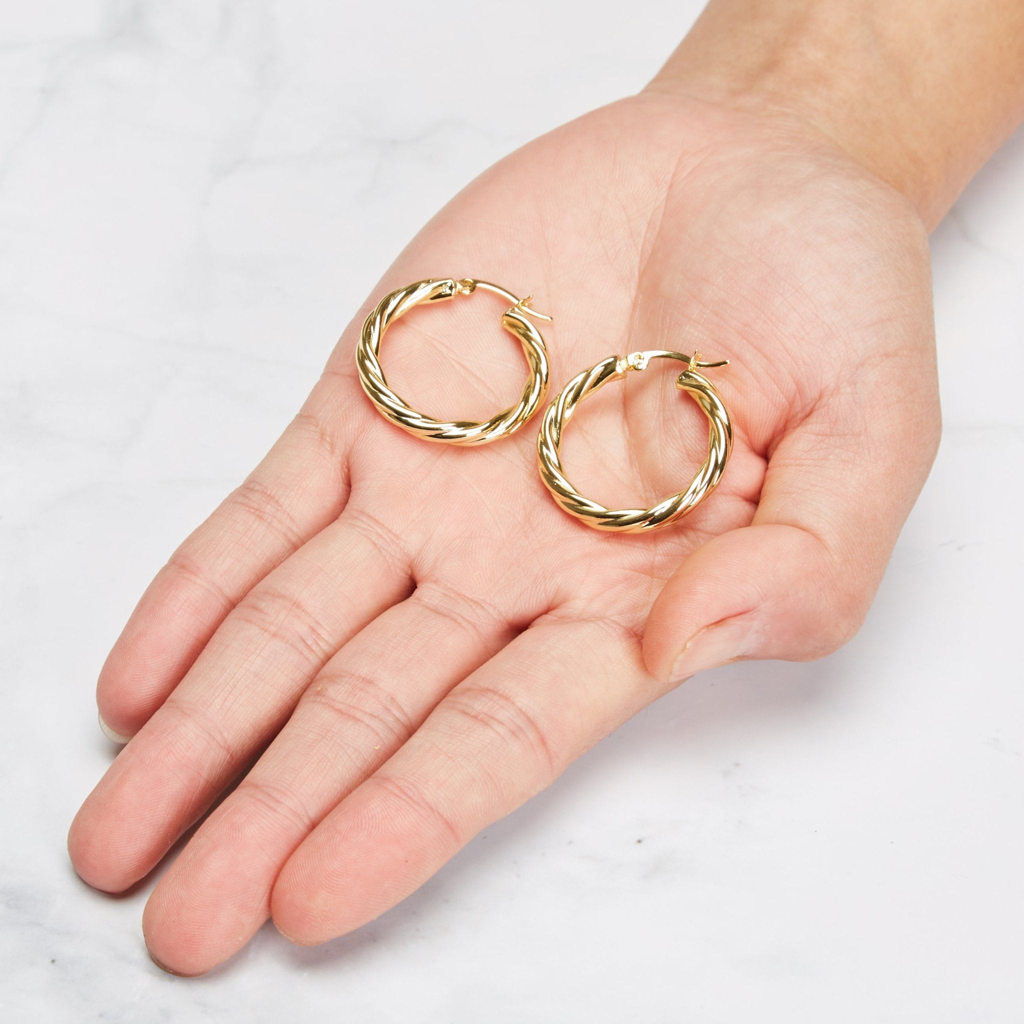 Gold Plated Thick Twisted Hoop Earrings - Philip Jones Jewellery