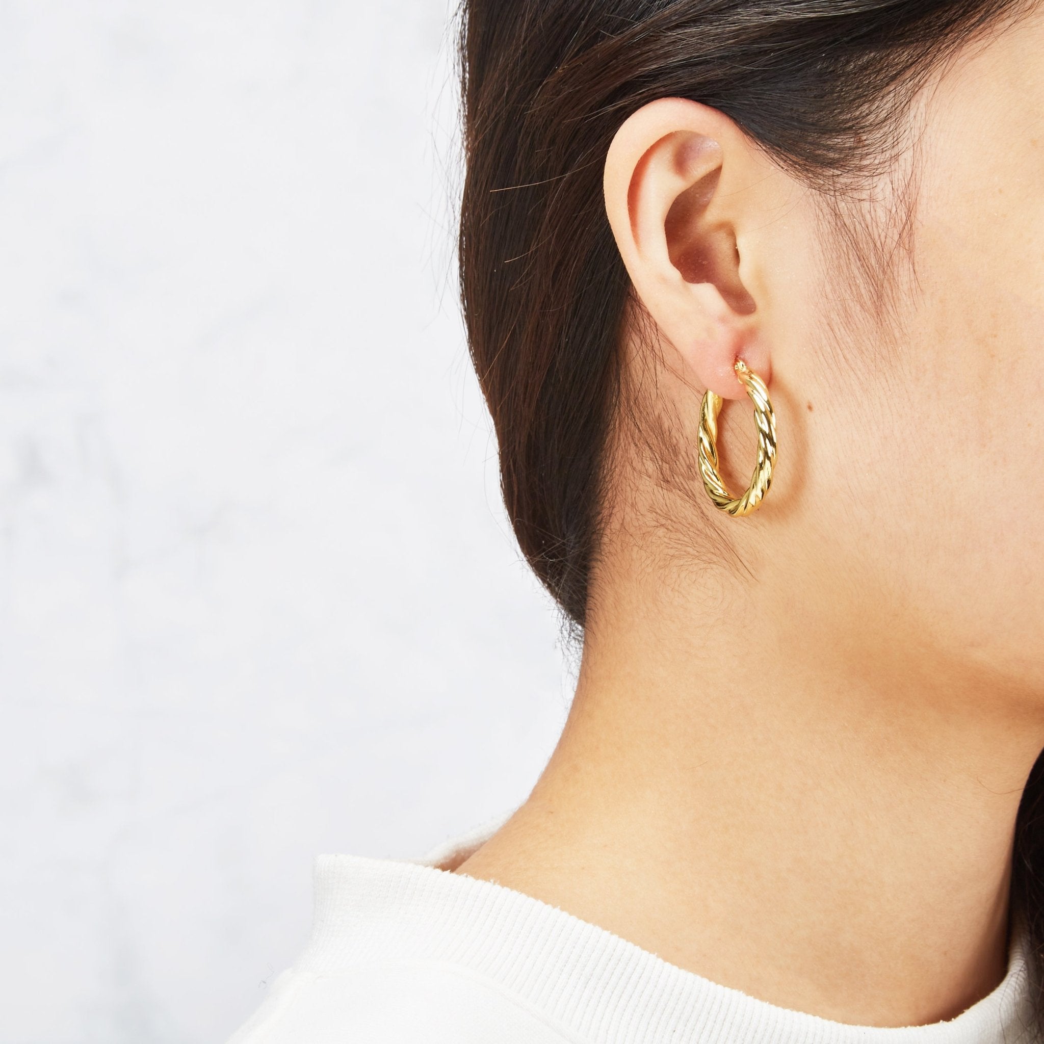 Gold Plated Thick Twisted Hoop Earrings - Philip Jones Jewellery