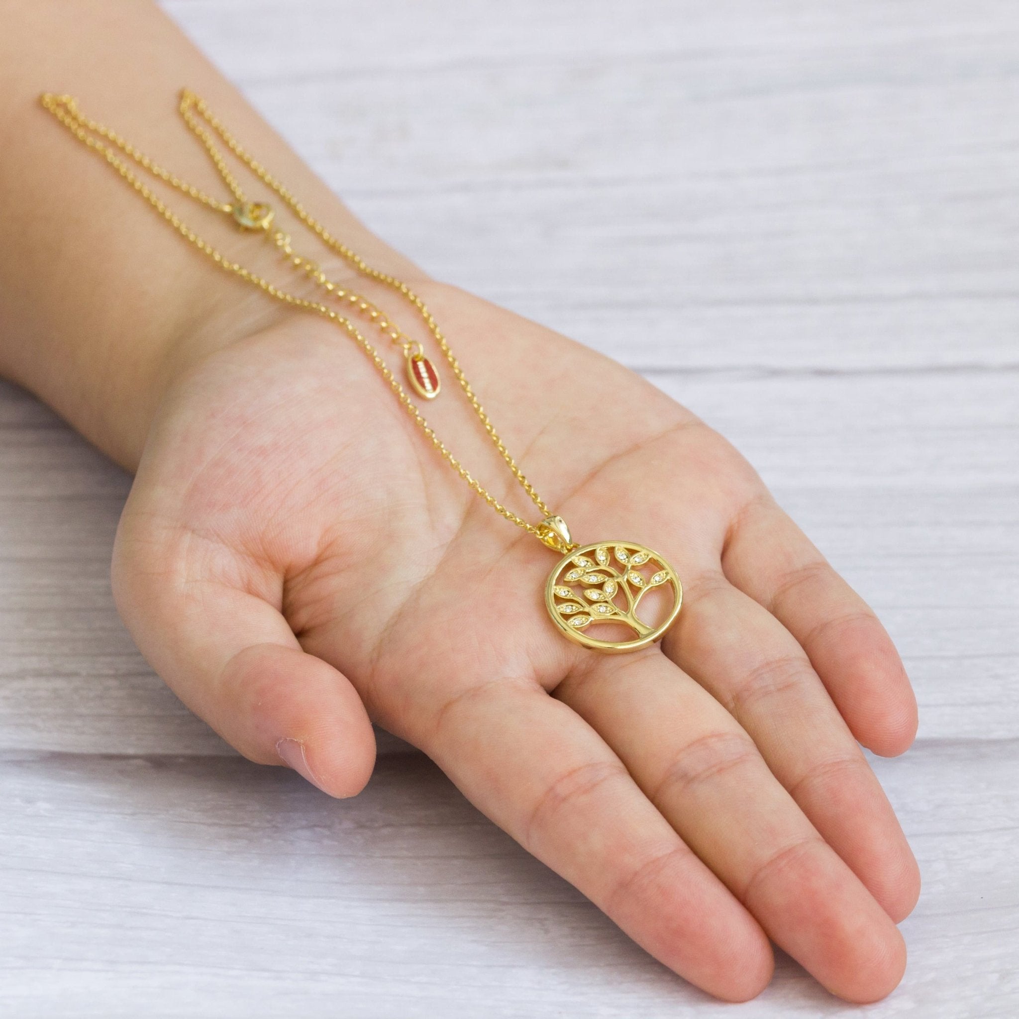 Gold Plated Tree of Life Necklace Created with Zircondia® Crystals - Philip Jones Jewellery