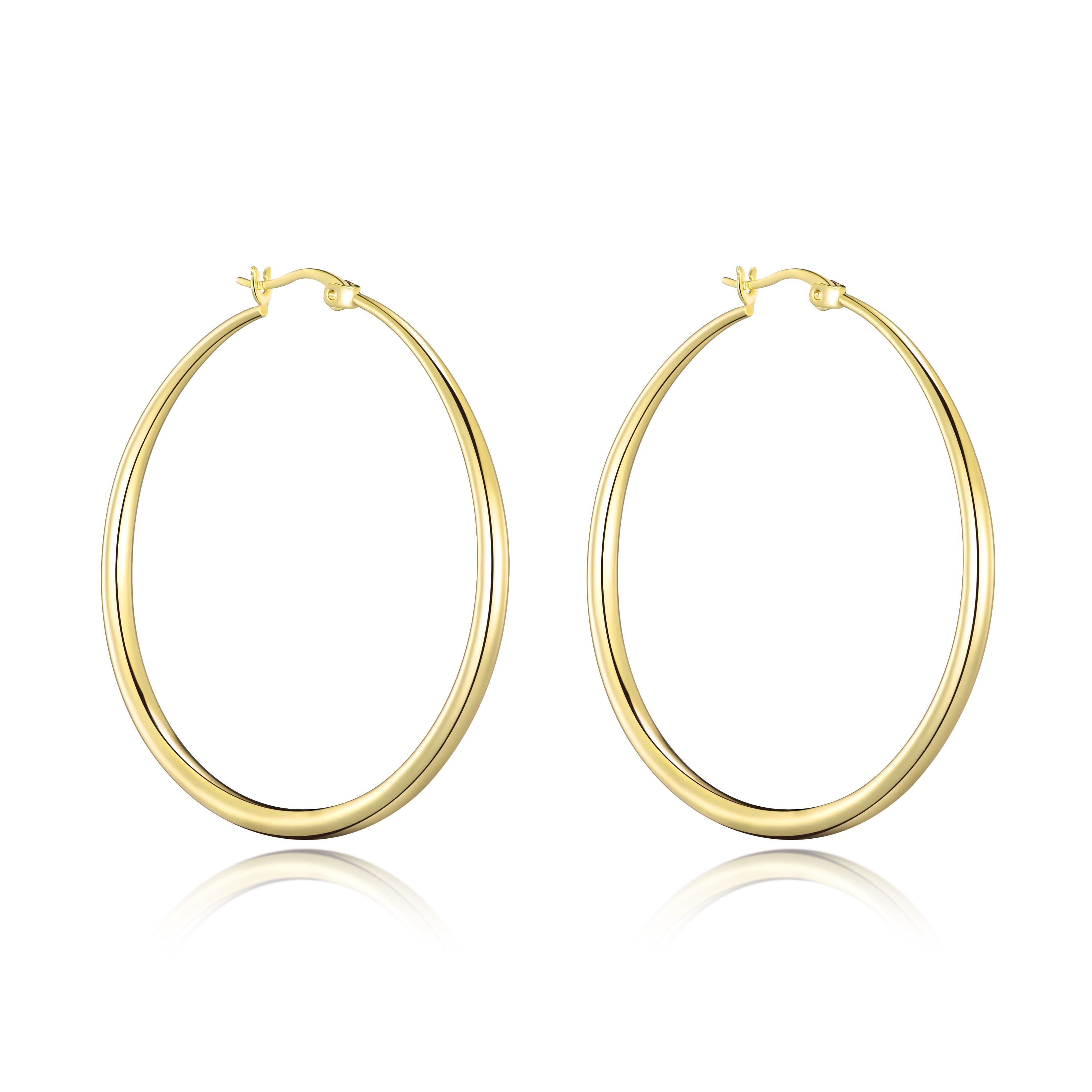 Gold Plated 50mm Hoop Earrings by Philip Jones Jewellery
