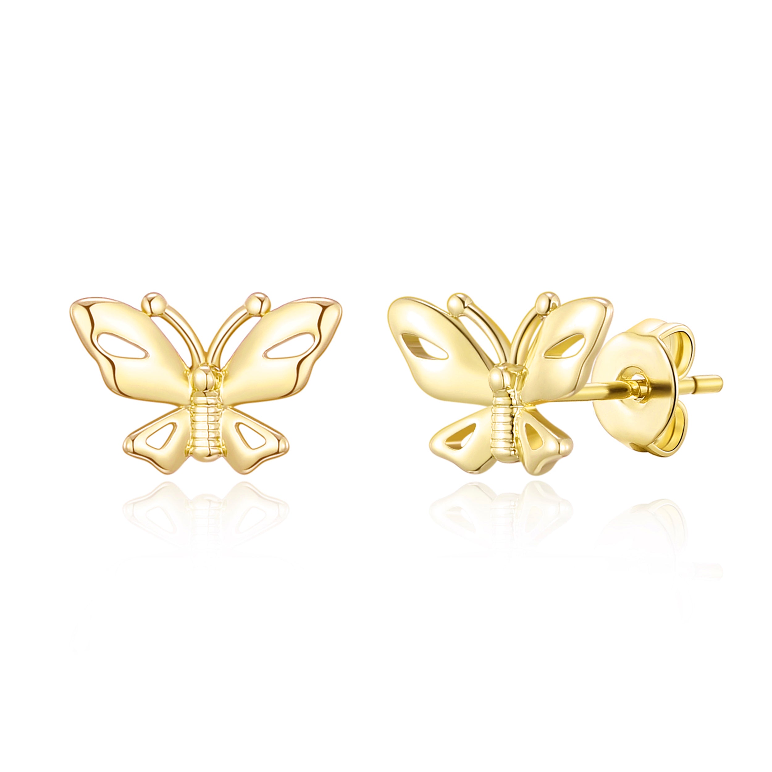 Gold Plated Butterfly Stud Earrings by Philip Jones Jewellery