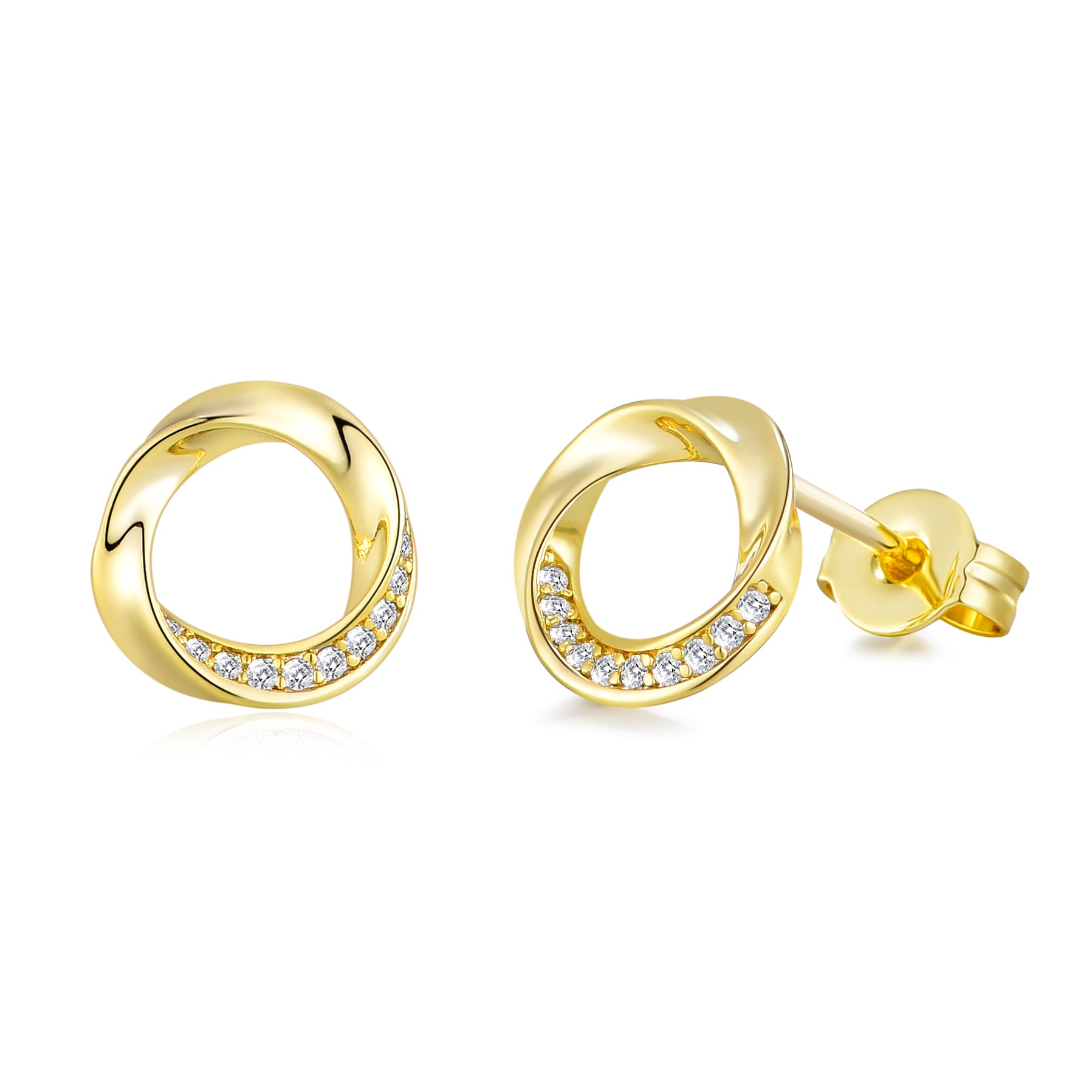 Gold Plated Circle Twist Earrings Created with Zircondia® Crystals by Philip Jones Jewellery