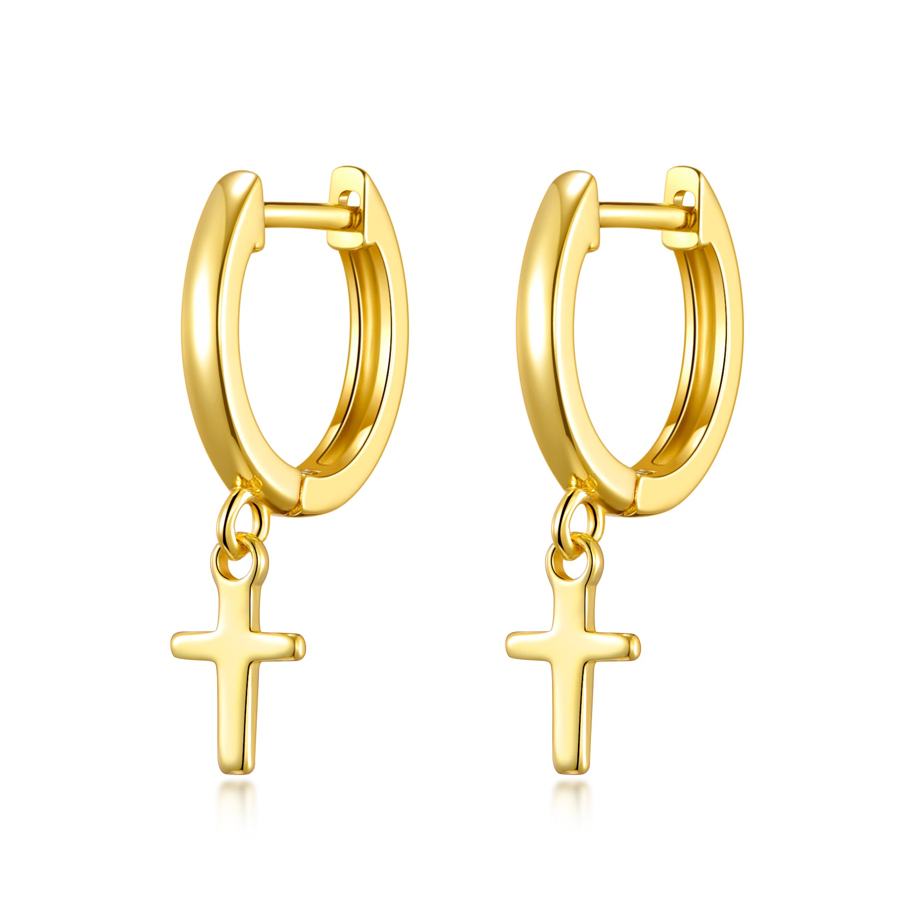 Gold Plated Cross Charm Hoop Earrings by Philip Jones Jewellery