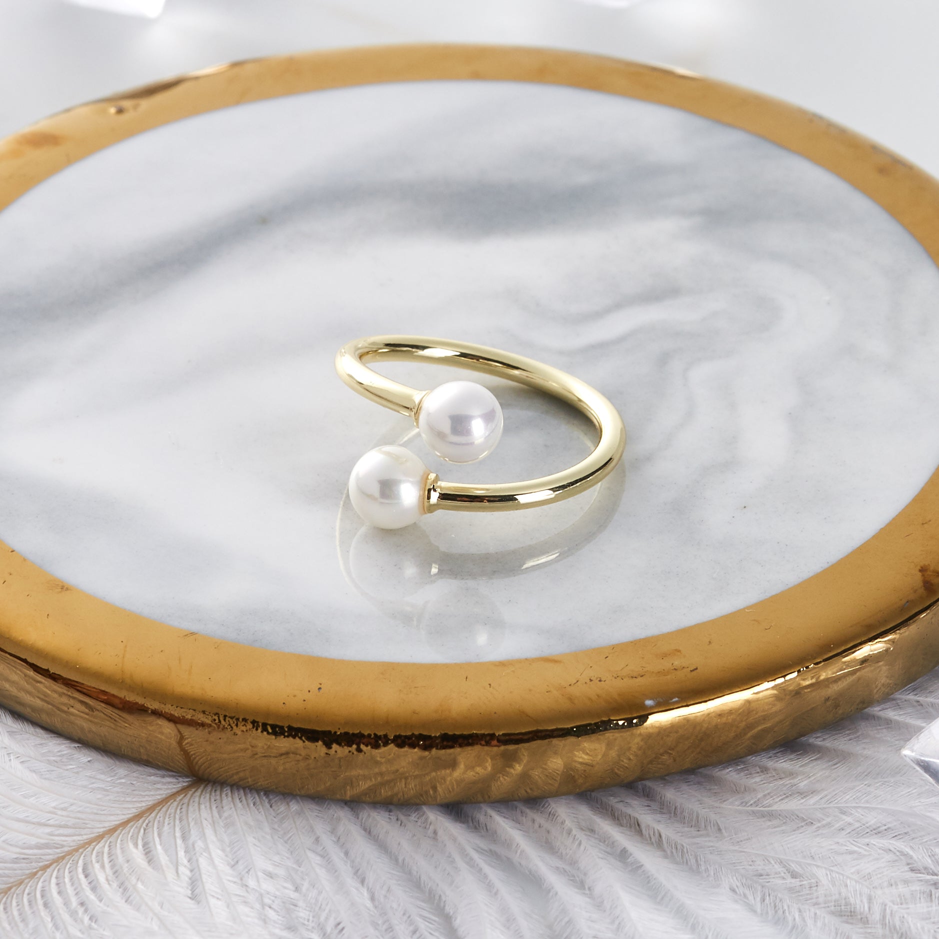 Gold Plated Adjustable Double Pearl Ring
