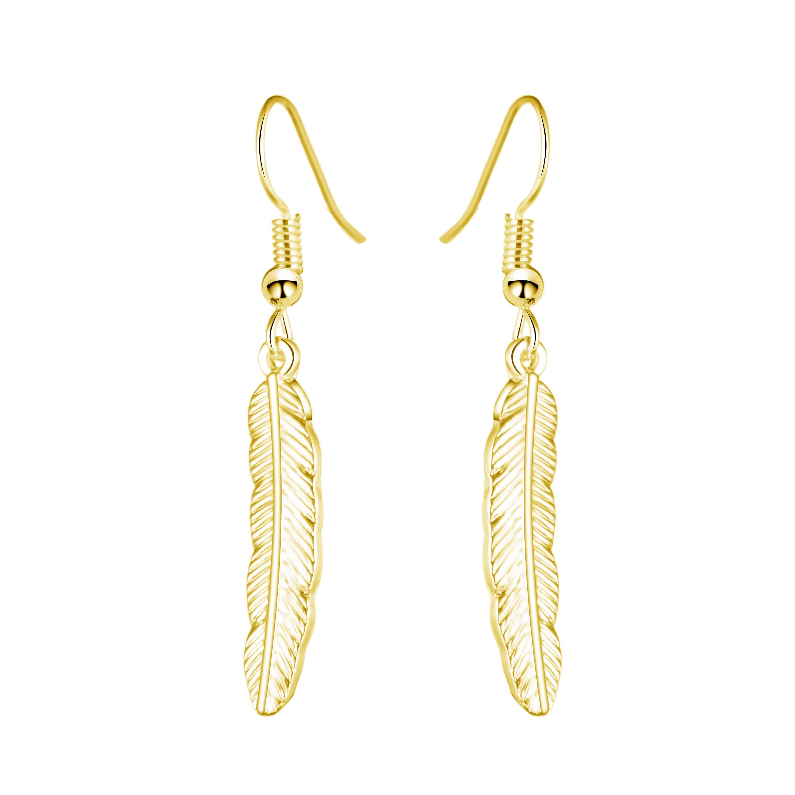 Gold Plated Feather Earrings by Philip Jones Jewellery