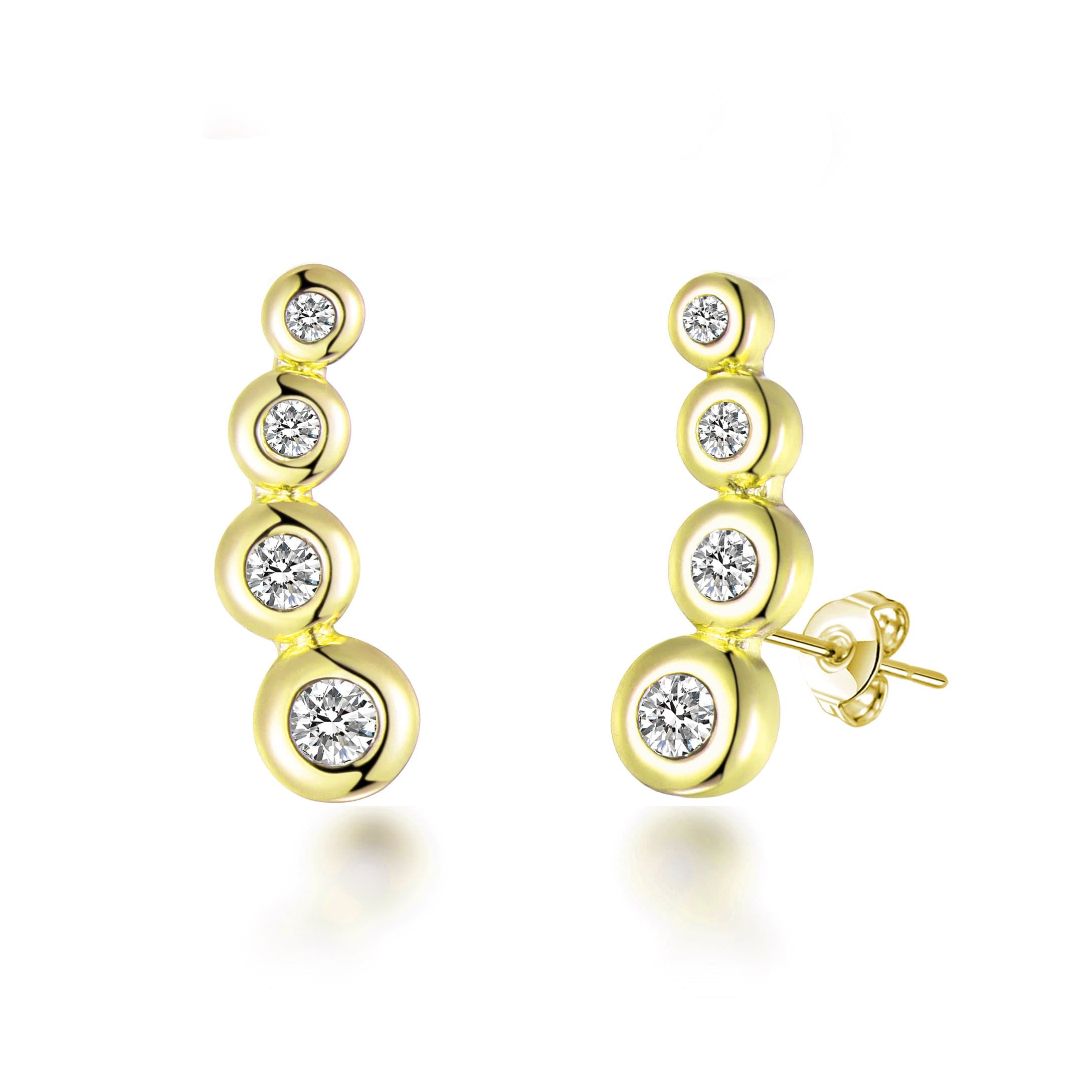 Gold Plated Four Stone Climber Earrings Created With Zircondia® Crystals by Philip Jones Jewellery