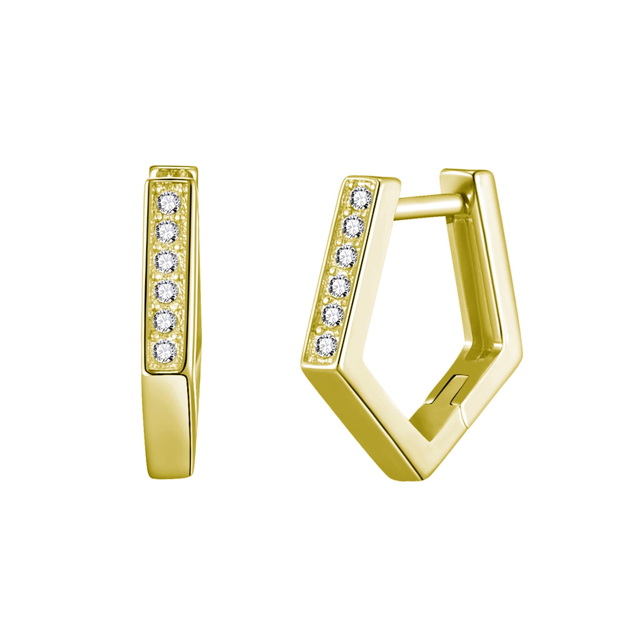 Gold Plated Geometric Hoop Earrings Created with Zircondia® Crystals by Philip Jones Jewellery