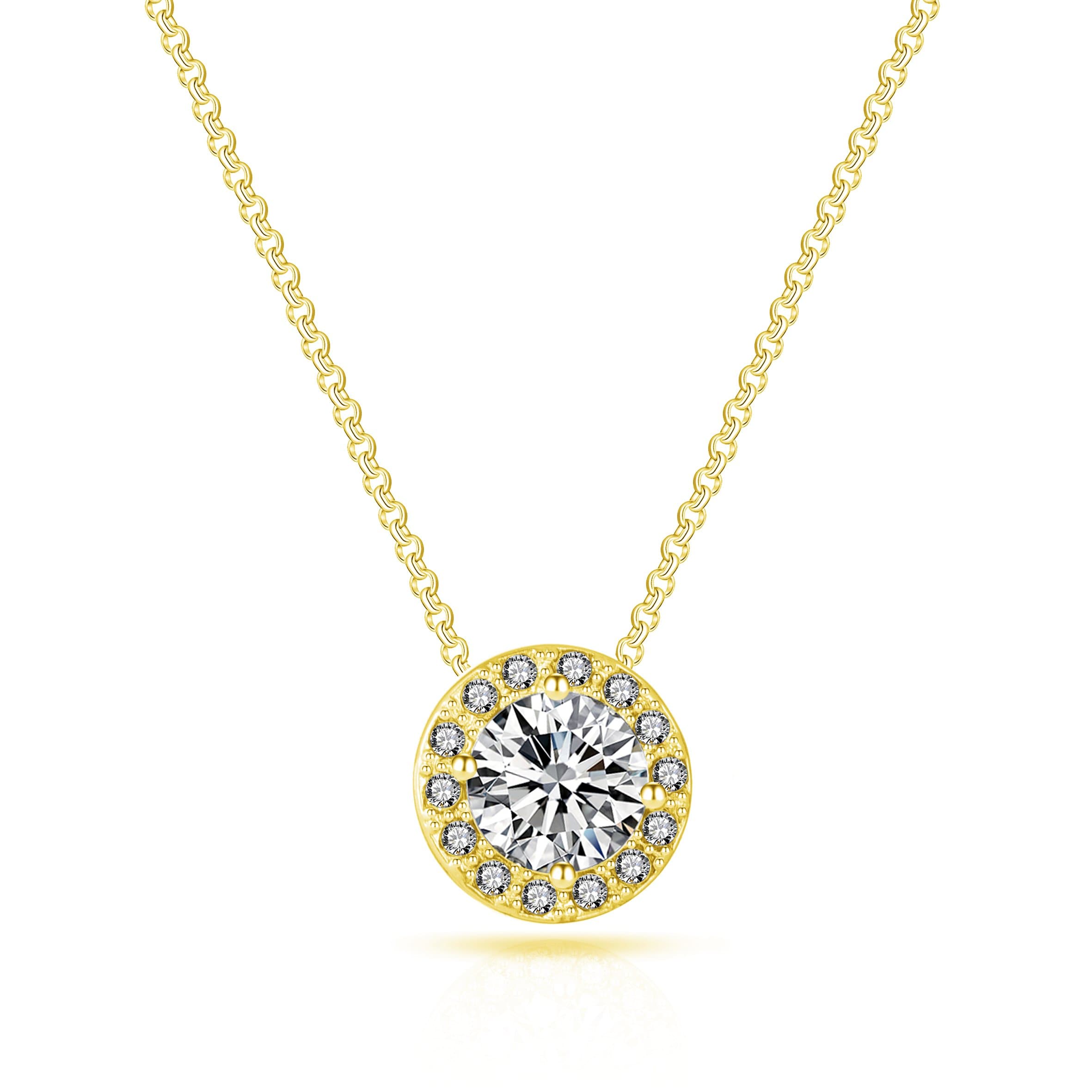Gold Plated Halo Necklace Created with Zircondia® Crystals