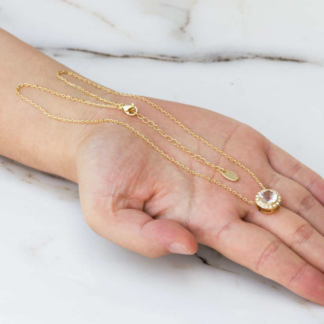 Gold Plated Halo Necklace Created with Zircondia® Crystals