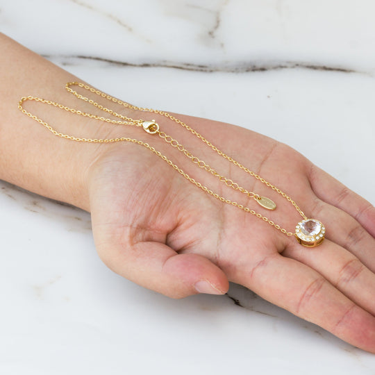 Gold Plated Halo Necklace Created with Zircondia® Crystals