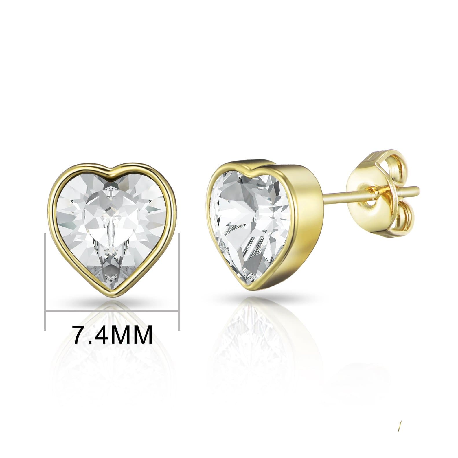 Gold Plated Bezel set Heart Earrings Created with Zircondia® Crystals