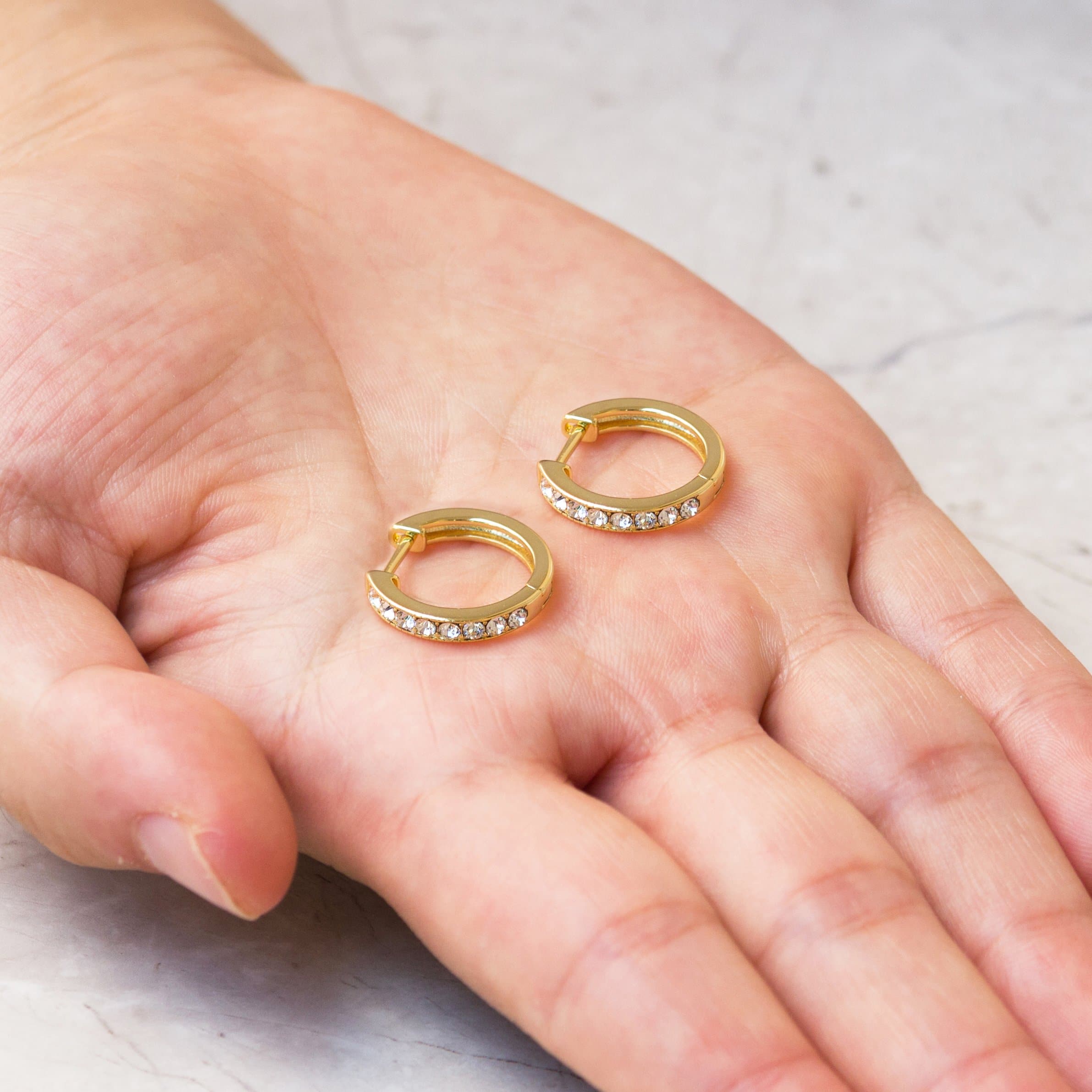 Gold Plated Hoop Earrings Created with Zircondia® Crystals