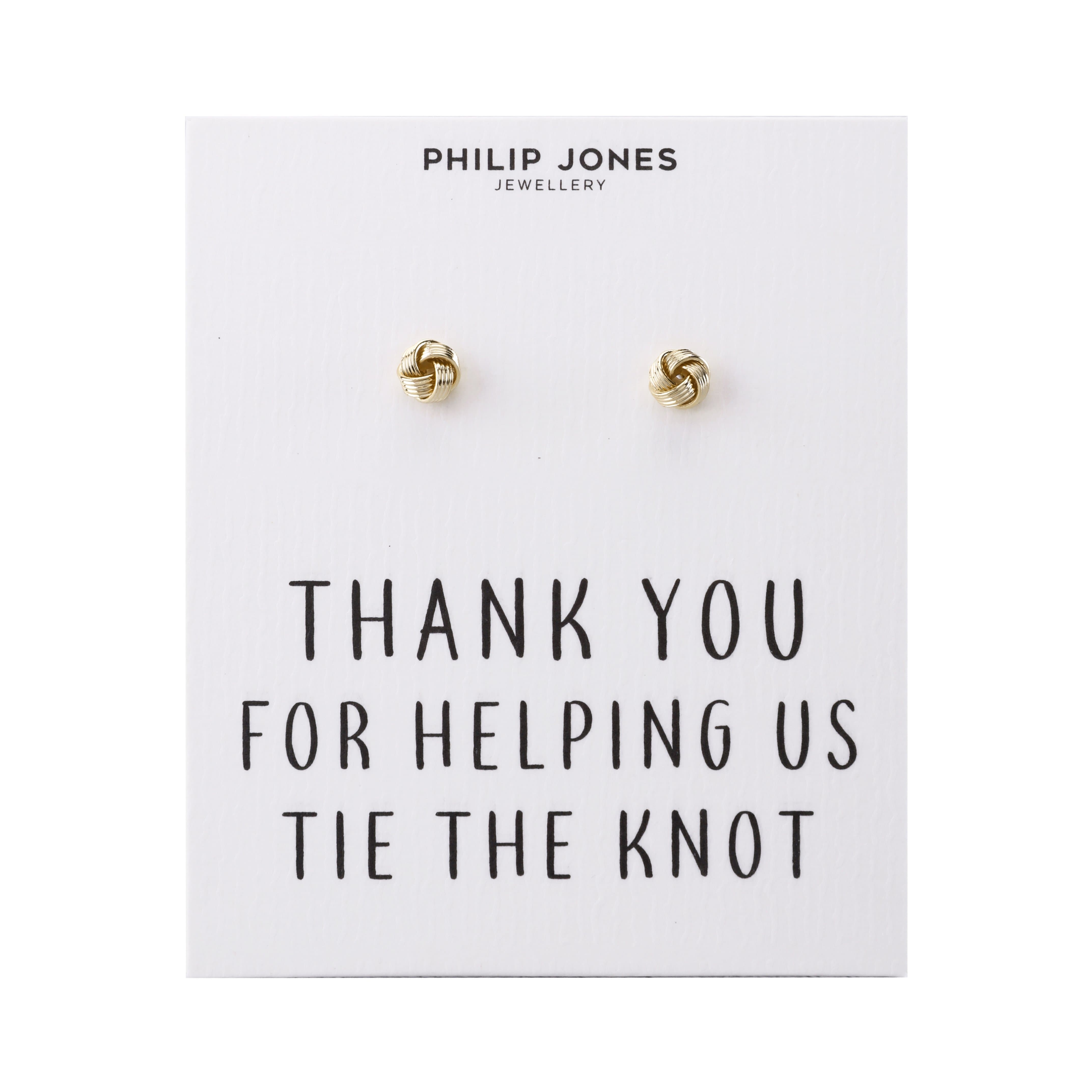 Gold Plated Thank You for Helping us Tie The Knot Earrings with Quote Card by Philip Jones Jewellery