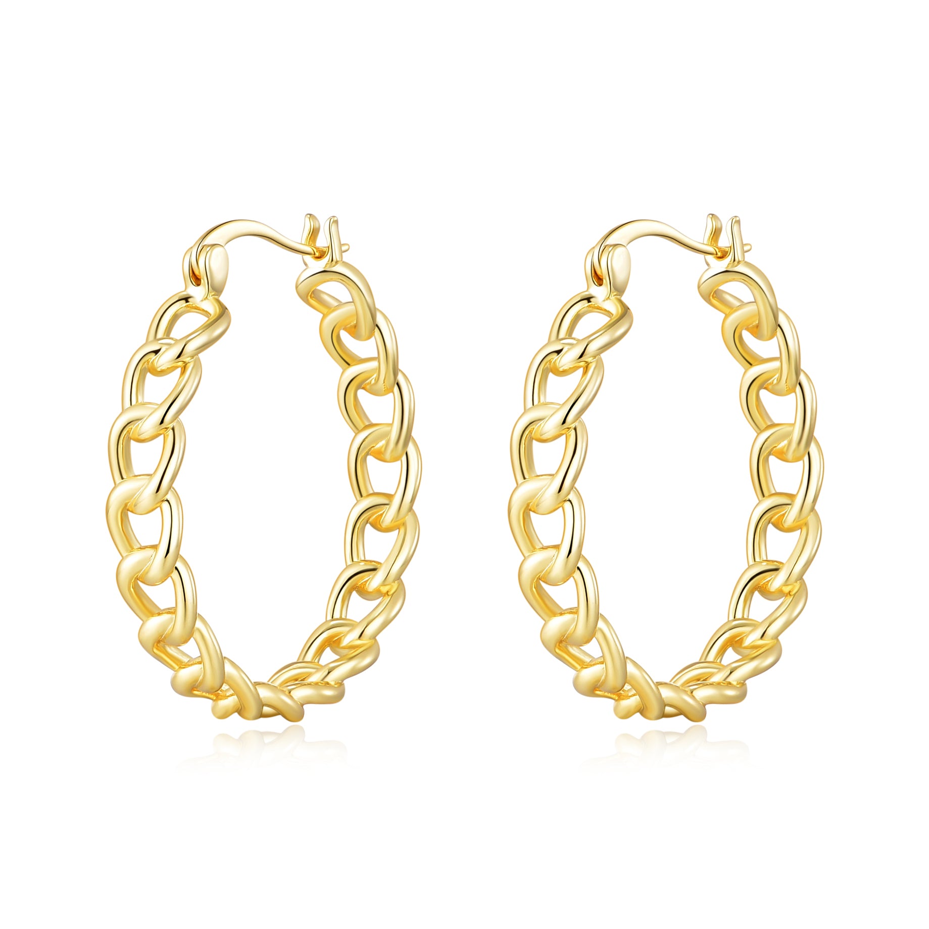 Gold Plated Link Hoop Earrings by Philip Jones Jewellery