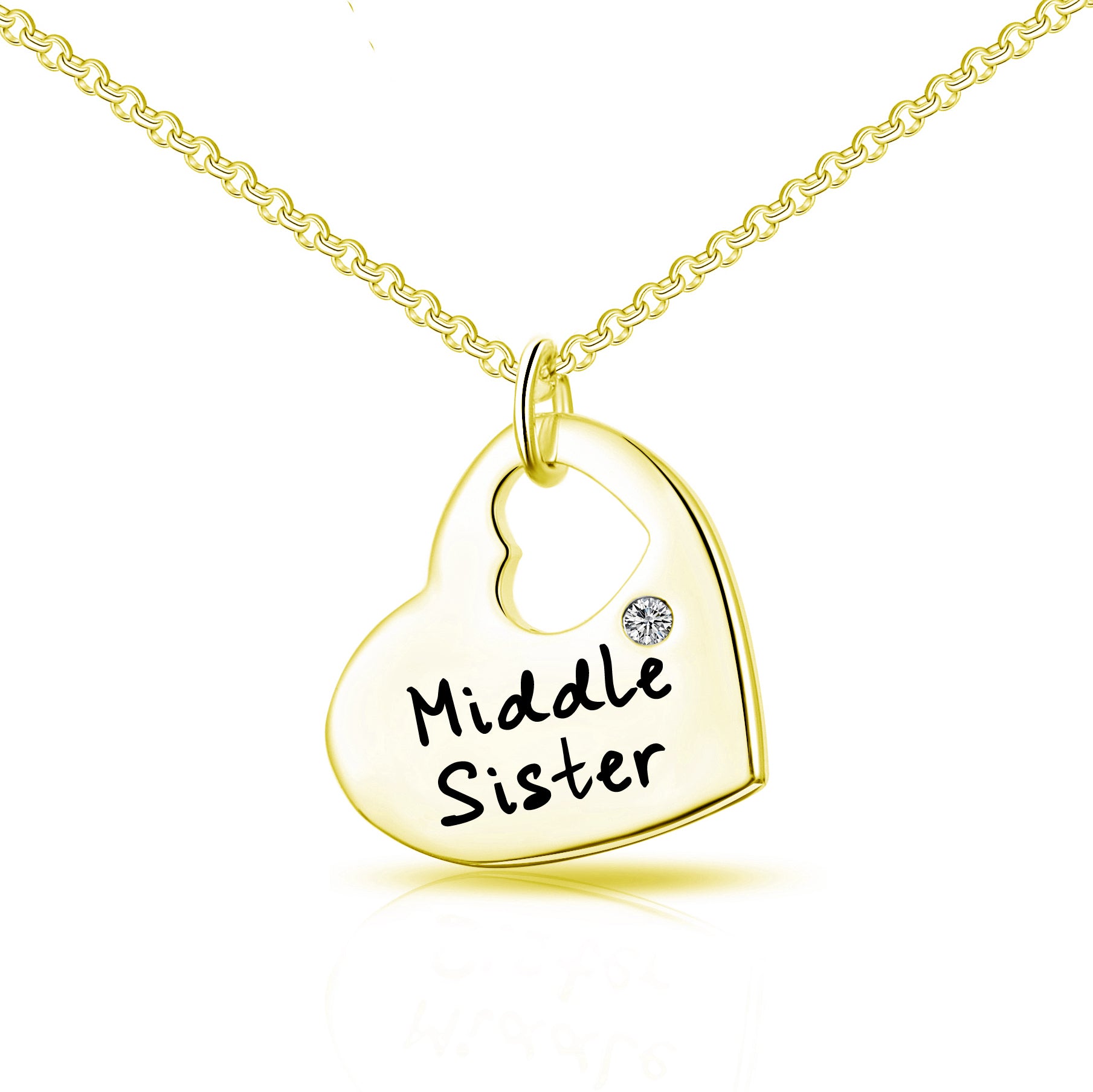 Gold Plated Middle Sister Heart Necklace Created with Zircondia® Crystals by Philip Jones Jewellery