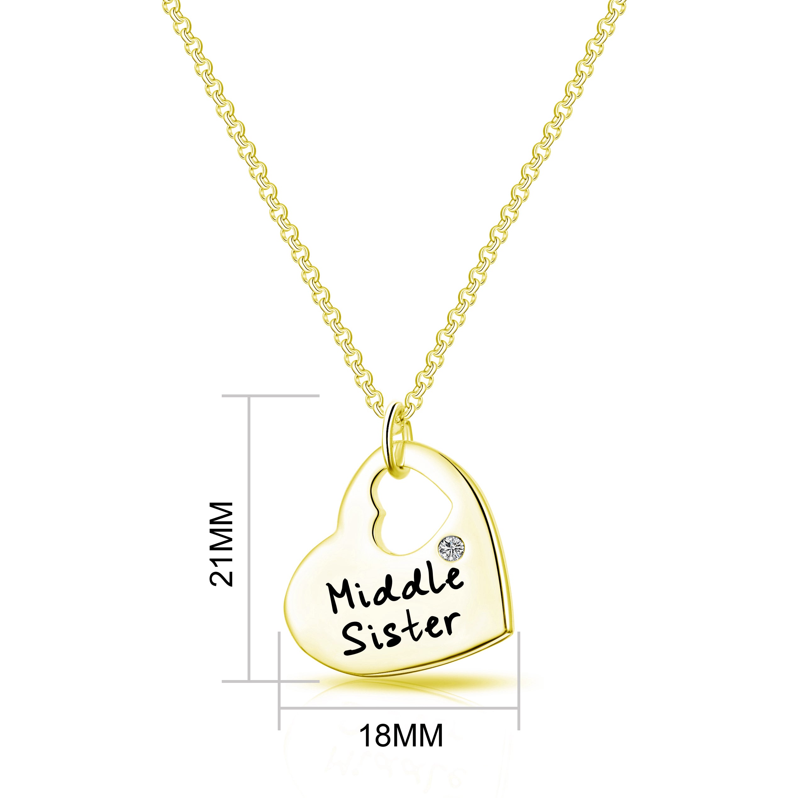 Gold Plated Middle Sister Heart Necklace Created with Zircondia® Crystals