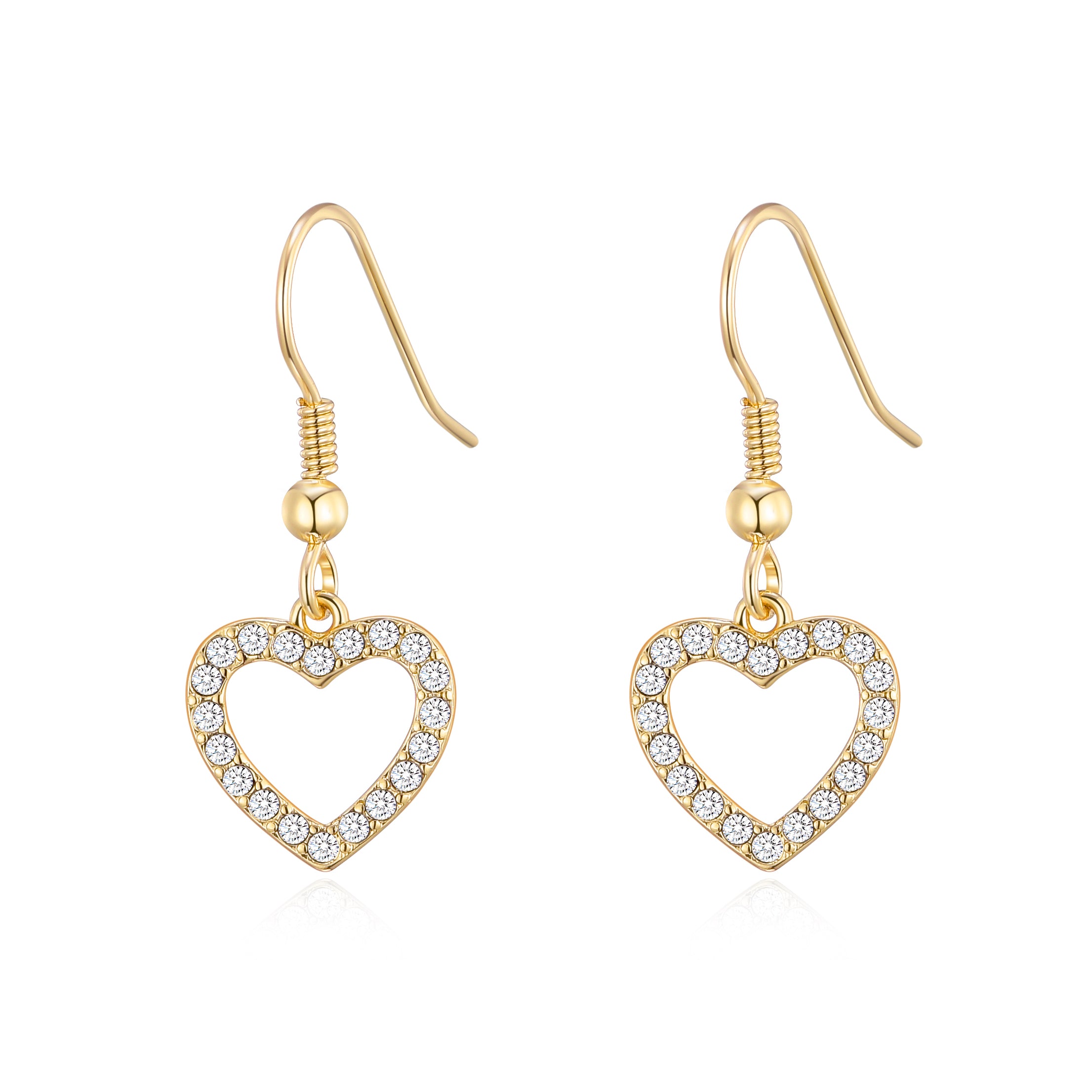 Gold Plated Open Heart Drop Earrings Created with Zircondia® Crystals by Philip Jones Jewellery