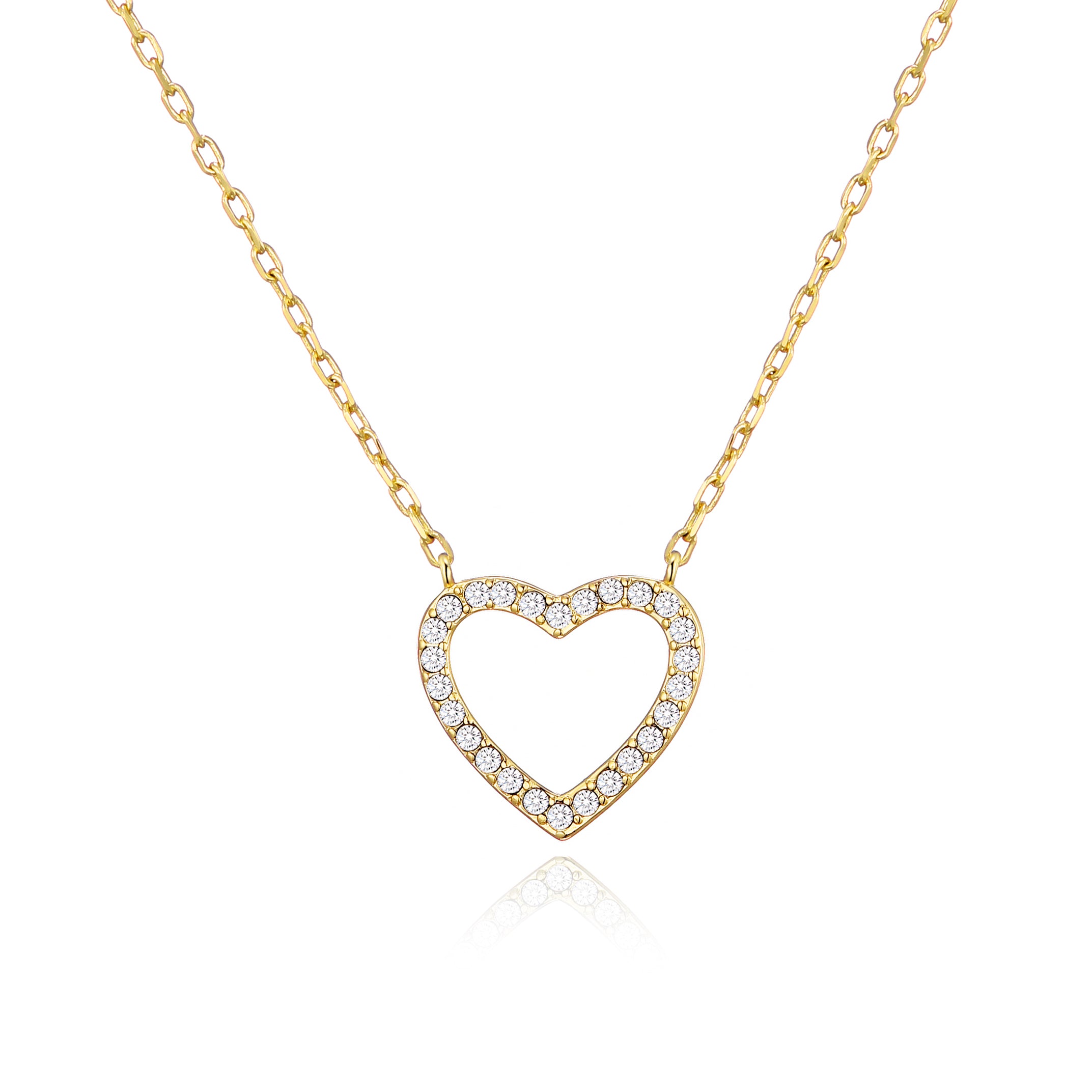 Gold Plated Open Heart Necklace Created with Zircondia® Crystals by Philip Jones Jewellery