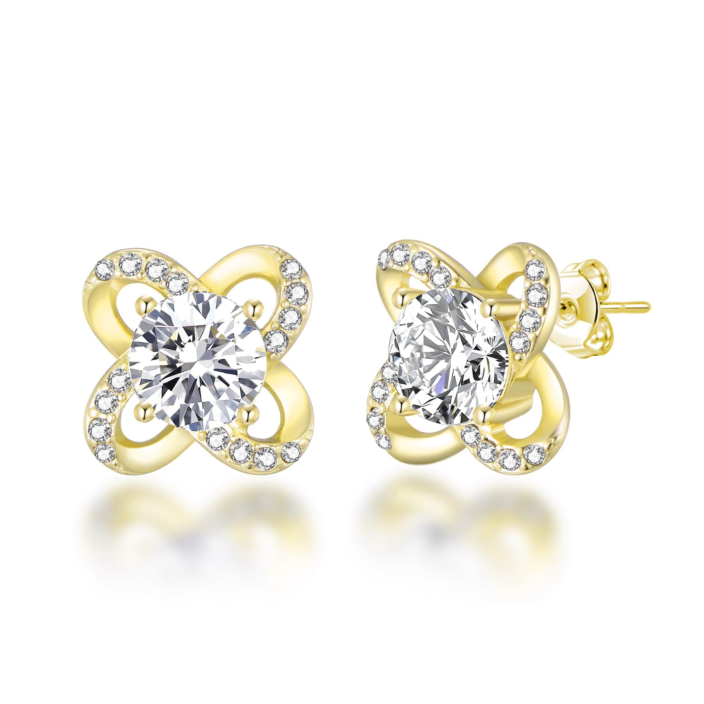 Gold Plated Orbit Earrings Created with Zircondia® Crystals by Philip Jones Jewellery