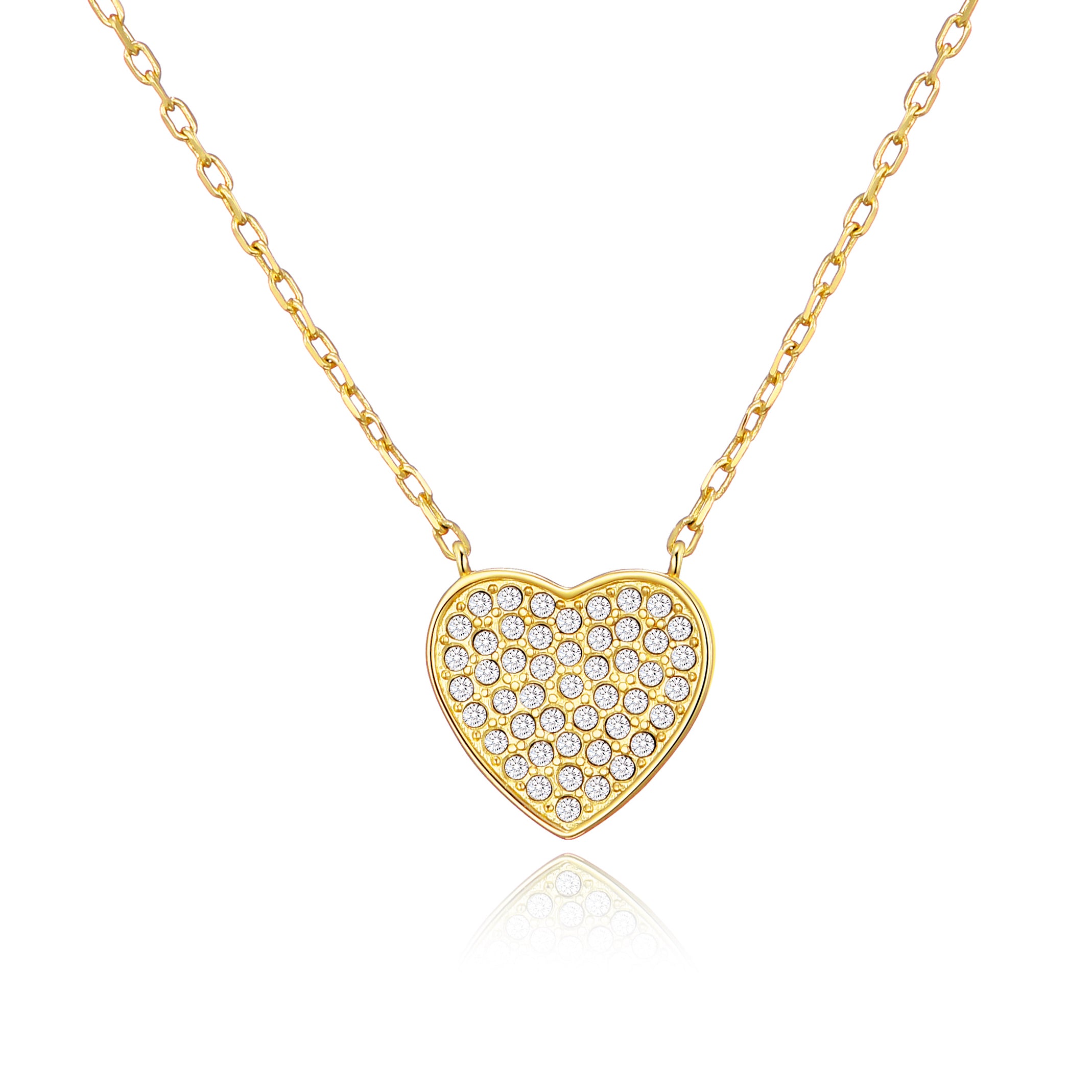 Gold Plated Pave Heart Necklace Created with Zircondia® Crystals by Philip Jones Jewellery