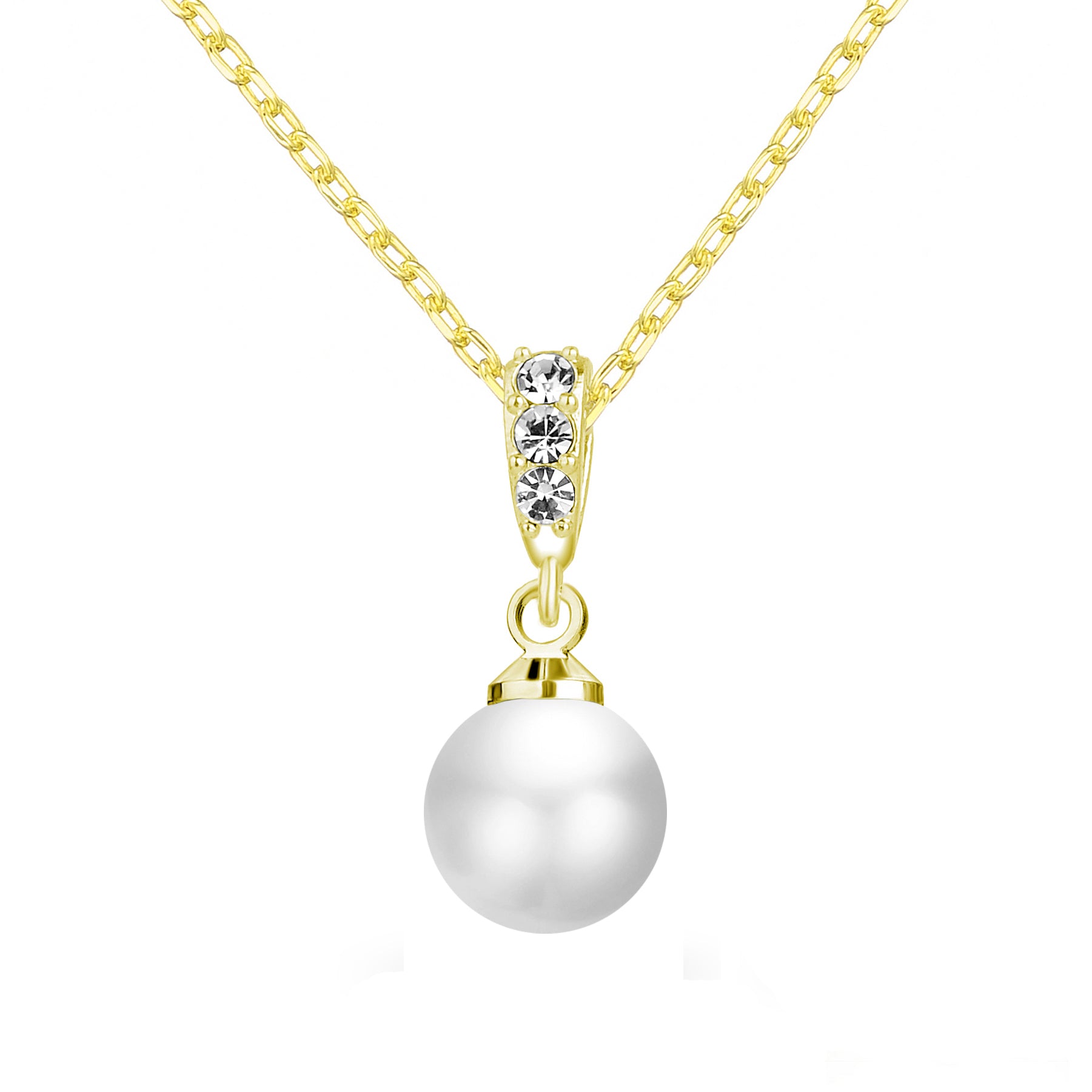 Gold Plated Pearl Drop Necklace Created with Zircondia® Crystals by Philip Jones Jewellery