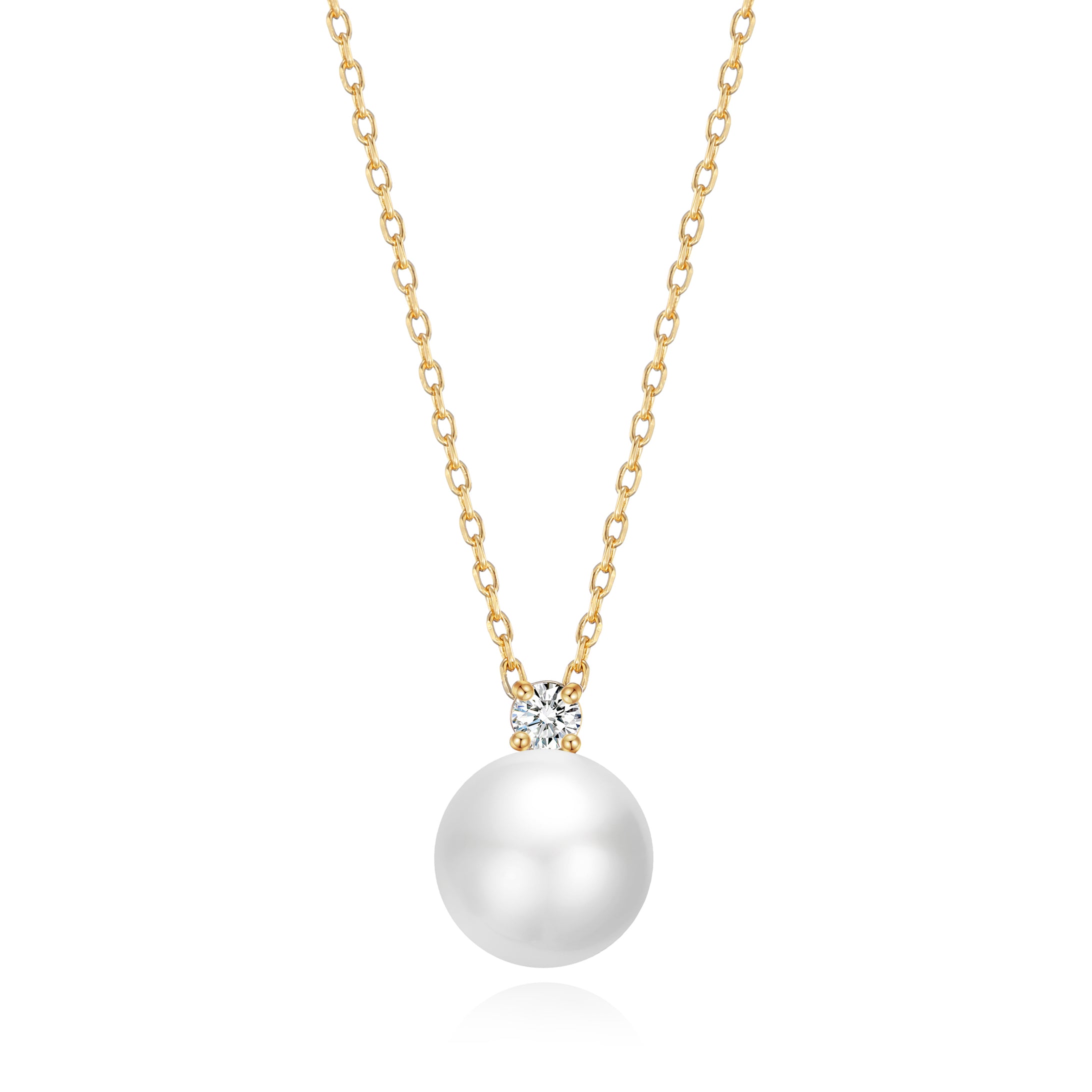 Gold Plated Round Shell Pearl Necklace Created with Zircondia® Crystals by Philip Jones Jewellery