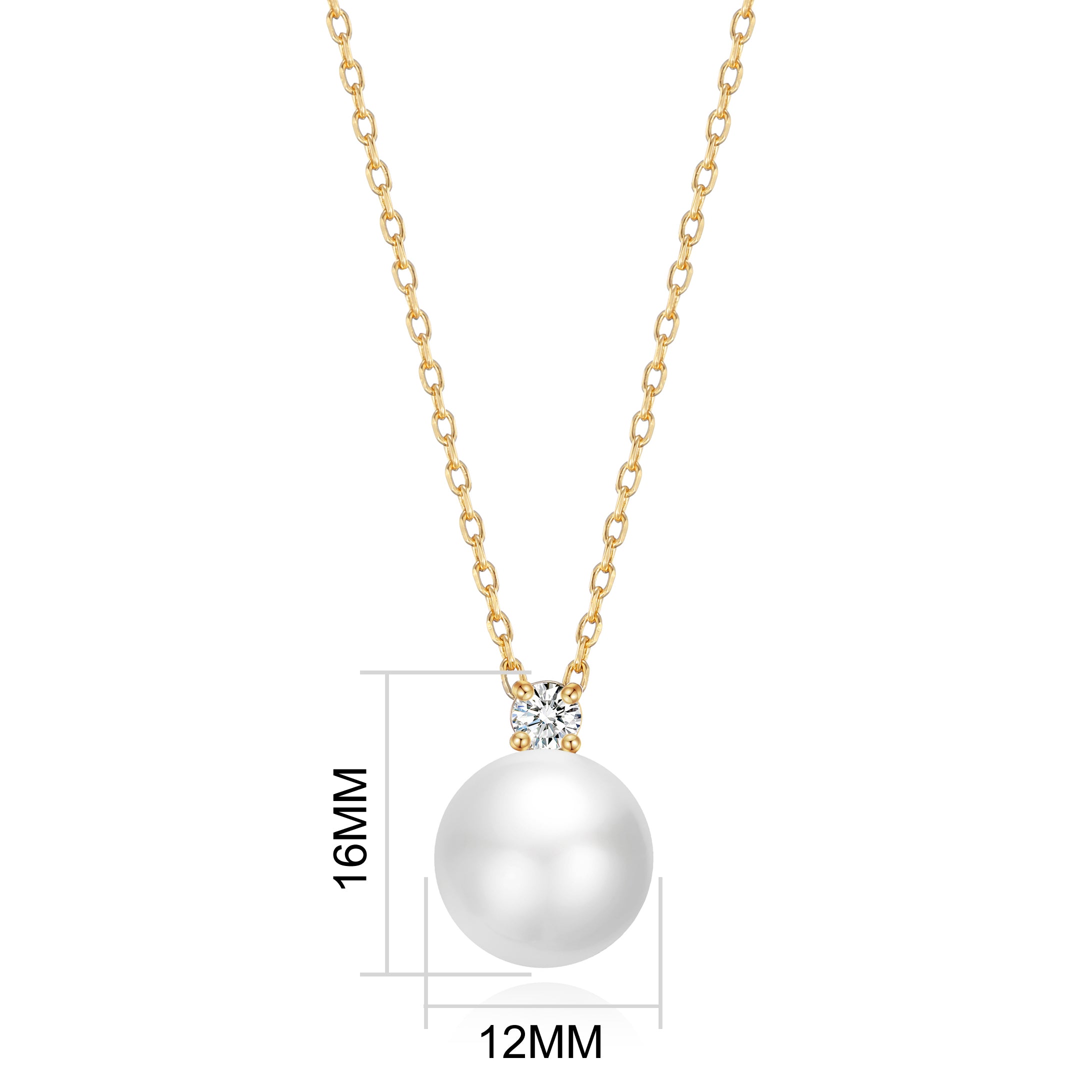 Gold Plated Round Shell Pearl Necklace Created with Zircondia® Crystals