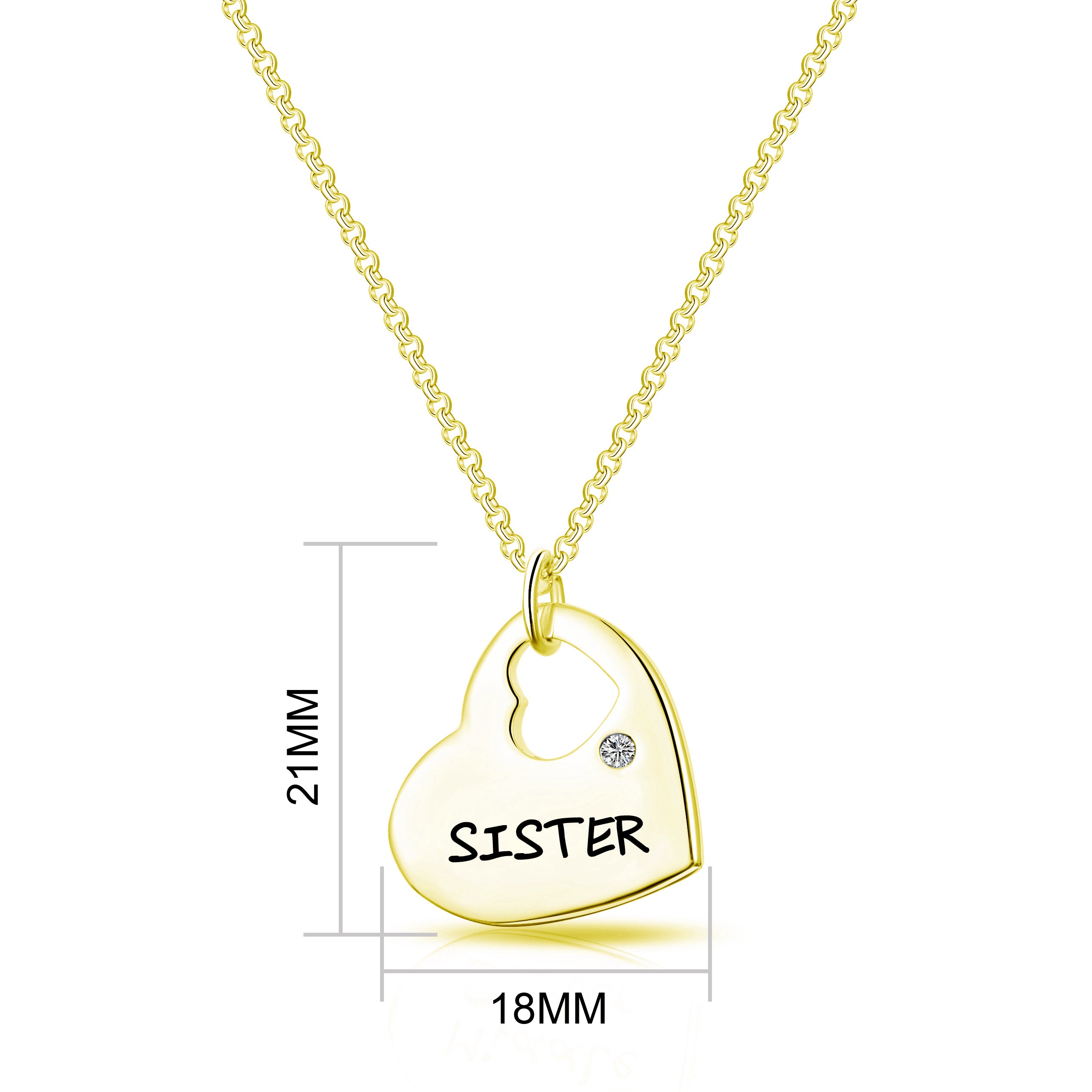Gold Plated Sister Heart Necklace Created with Zircondia® Crystals
