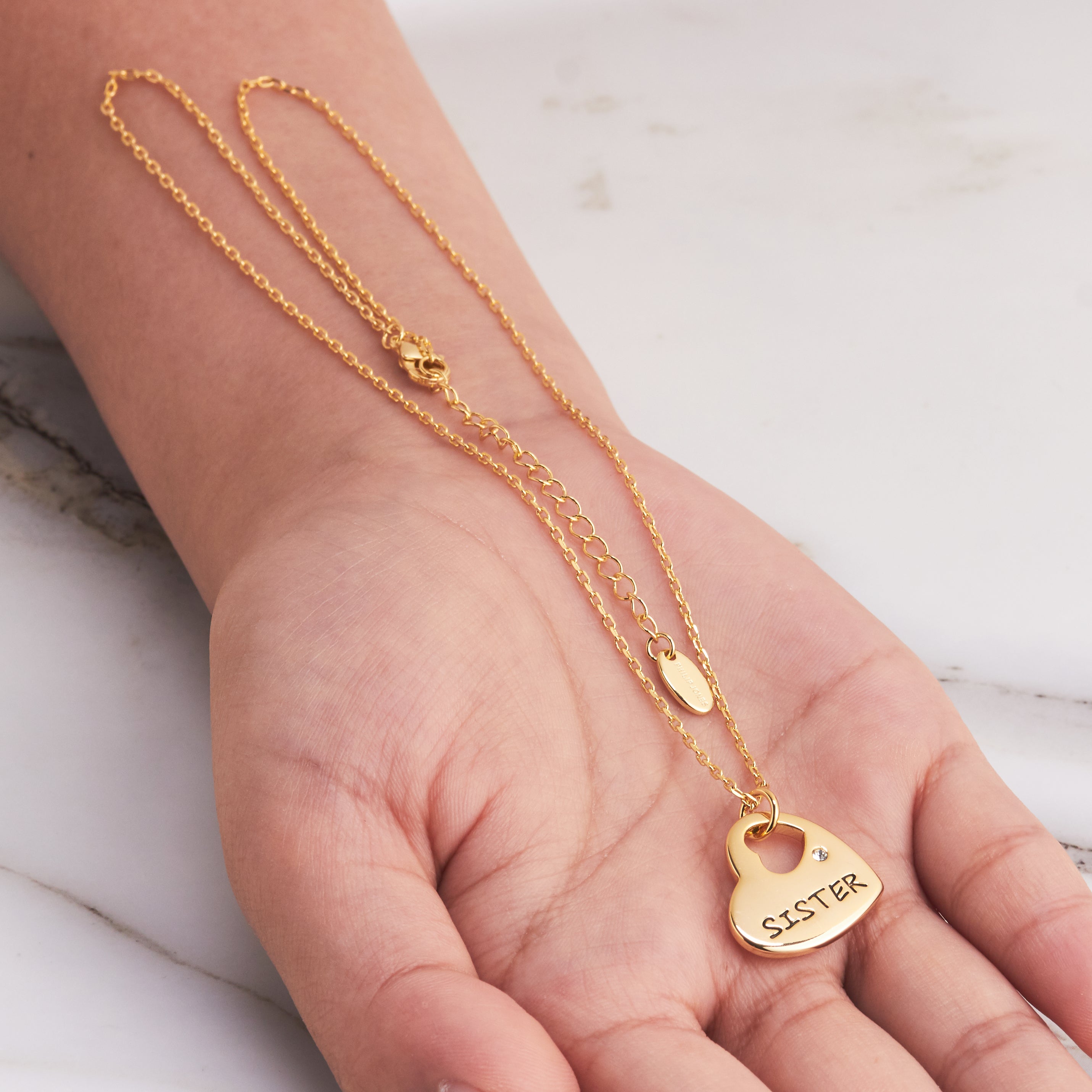 Gold Plated Sister Heart Necklace Created with Zircondia® Crystals