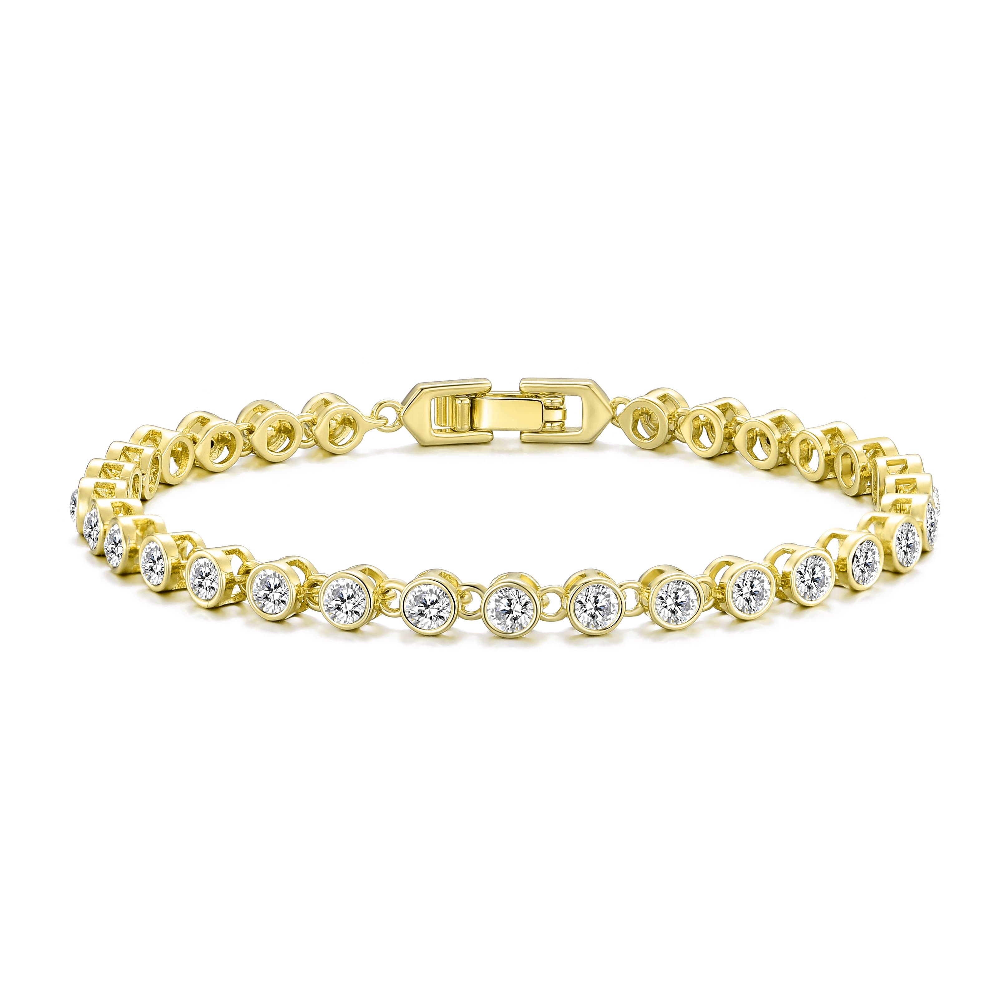 Gold Plated Solitaire Bracelet Created with Zircondia® Crystals by Philip Jones Jewellery