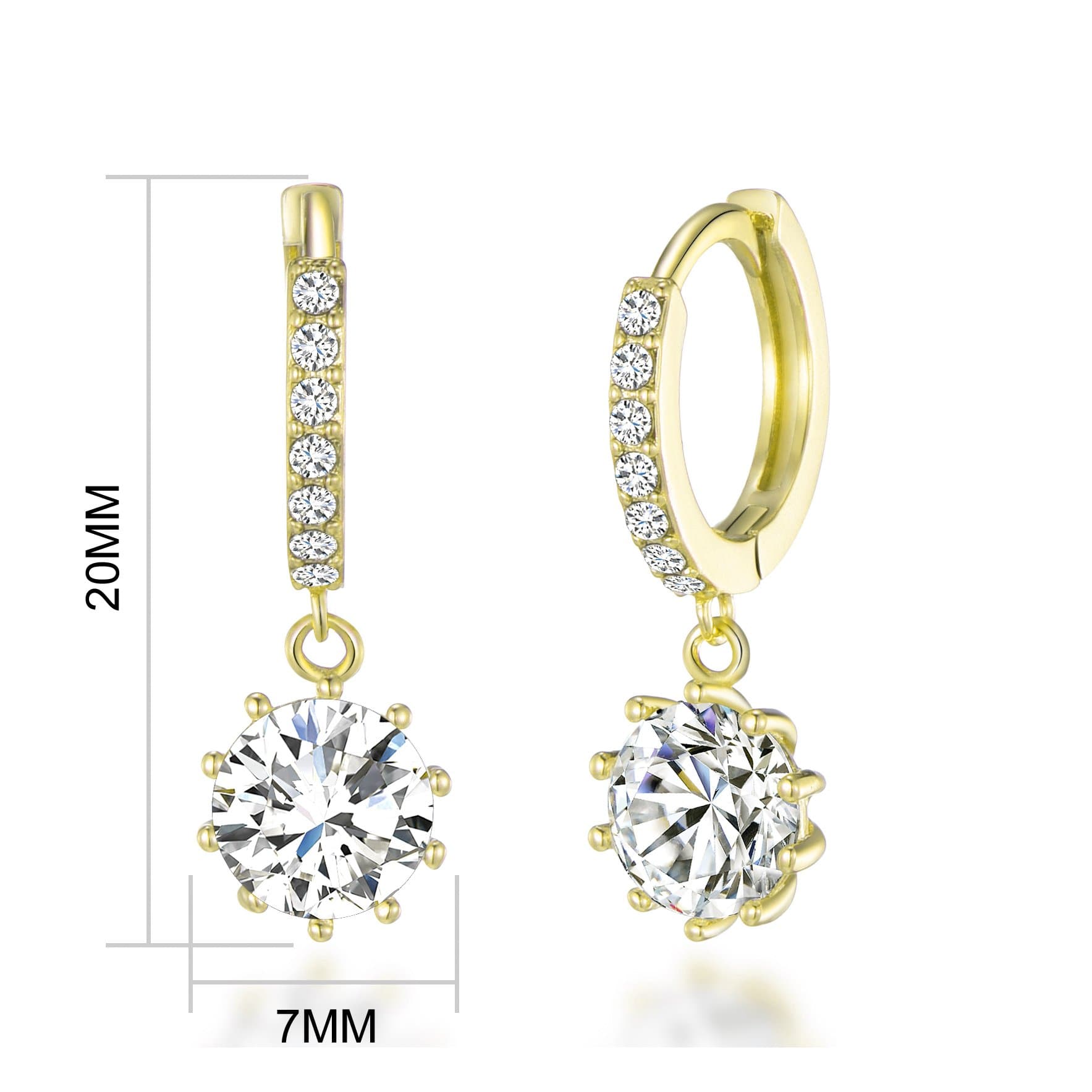 Gold Plated Solitaire Drop Hoop Earrings Created with Zircondia® Crystals