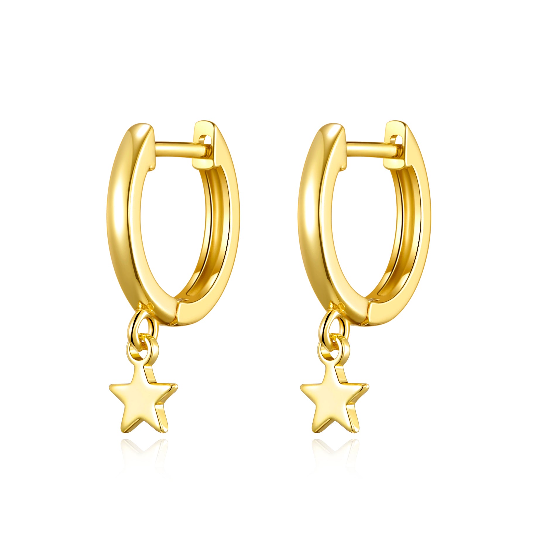 Gold Plated Star Charm Hoop Earrings by Philip Jones Jewellery