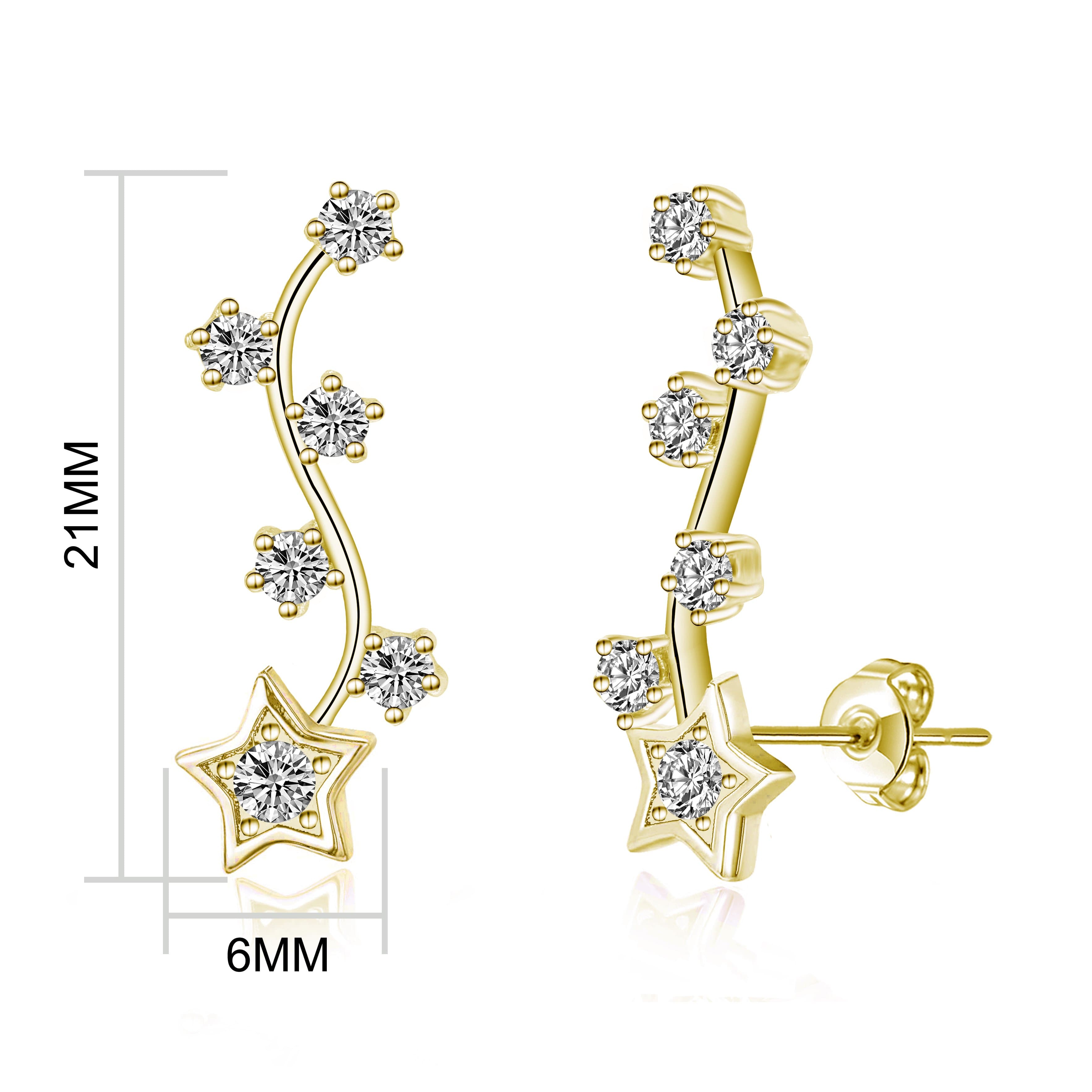 Gold Plated Star Climber Earrings Created with Zircondia® Crystals