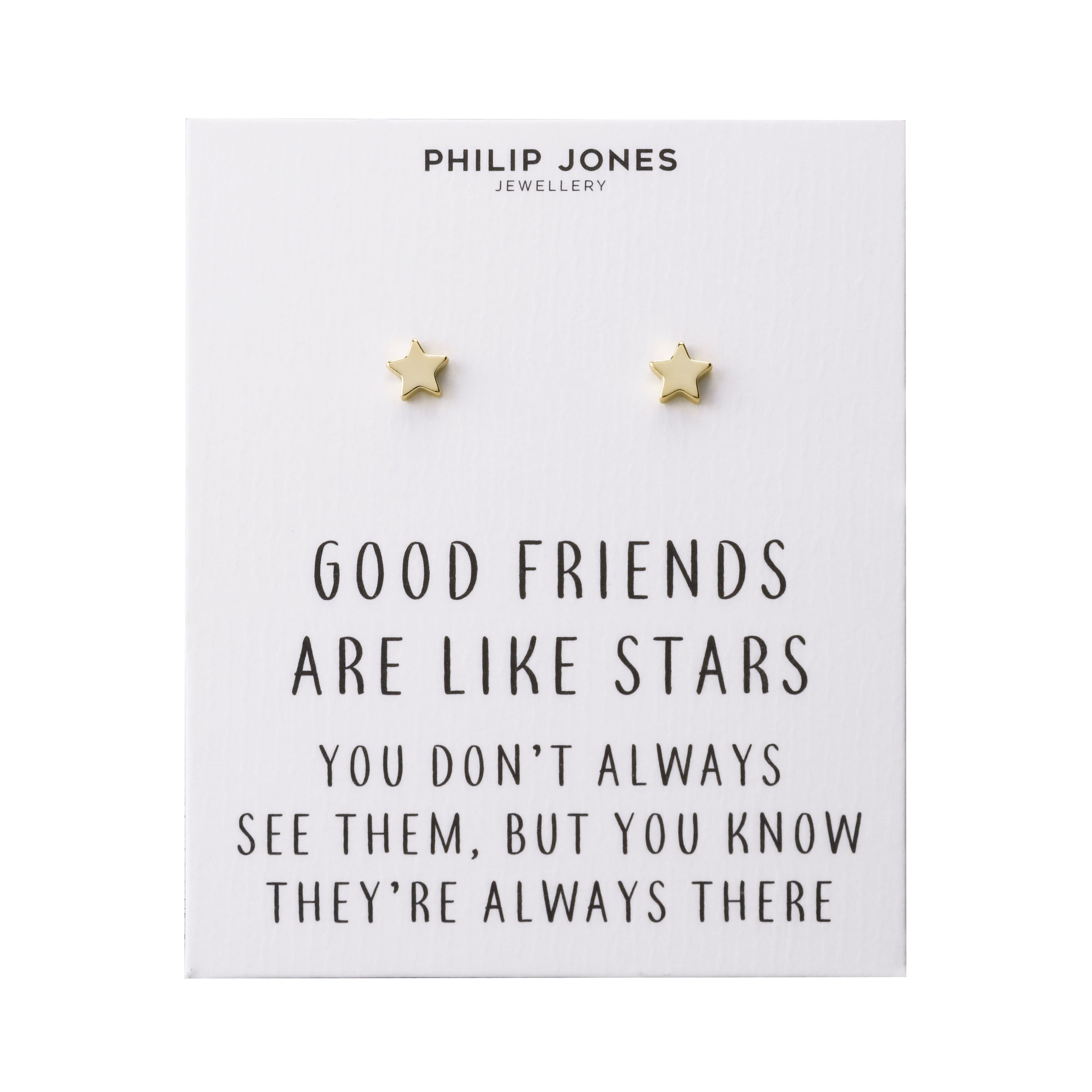 Gold Plated Star Stud Earrings with Quote Card by Philip Jones Jewellery