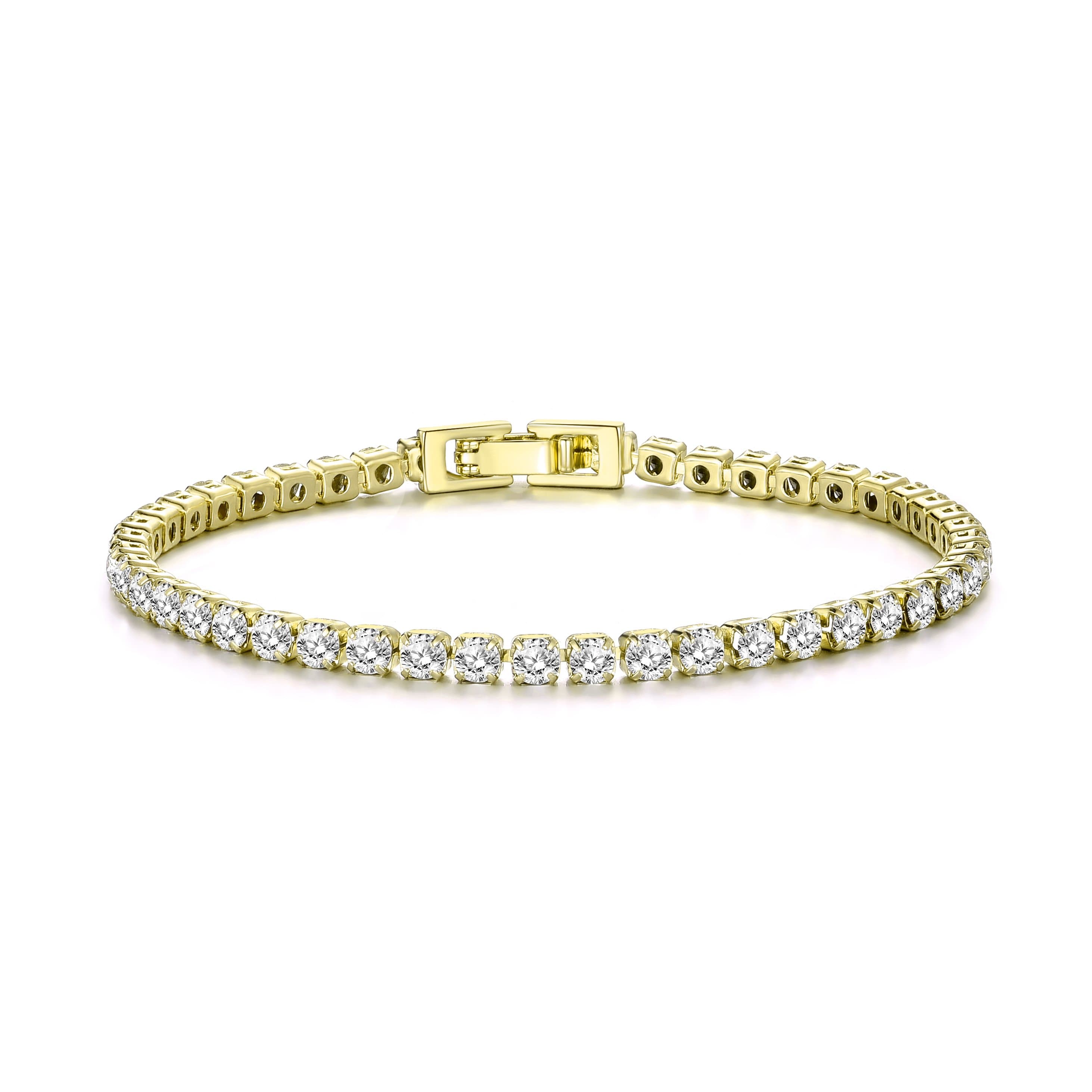 Gold Plated 3mm Tennis Bracelet Created with Zircondia® Crystals by Philip Jones Jewellery