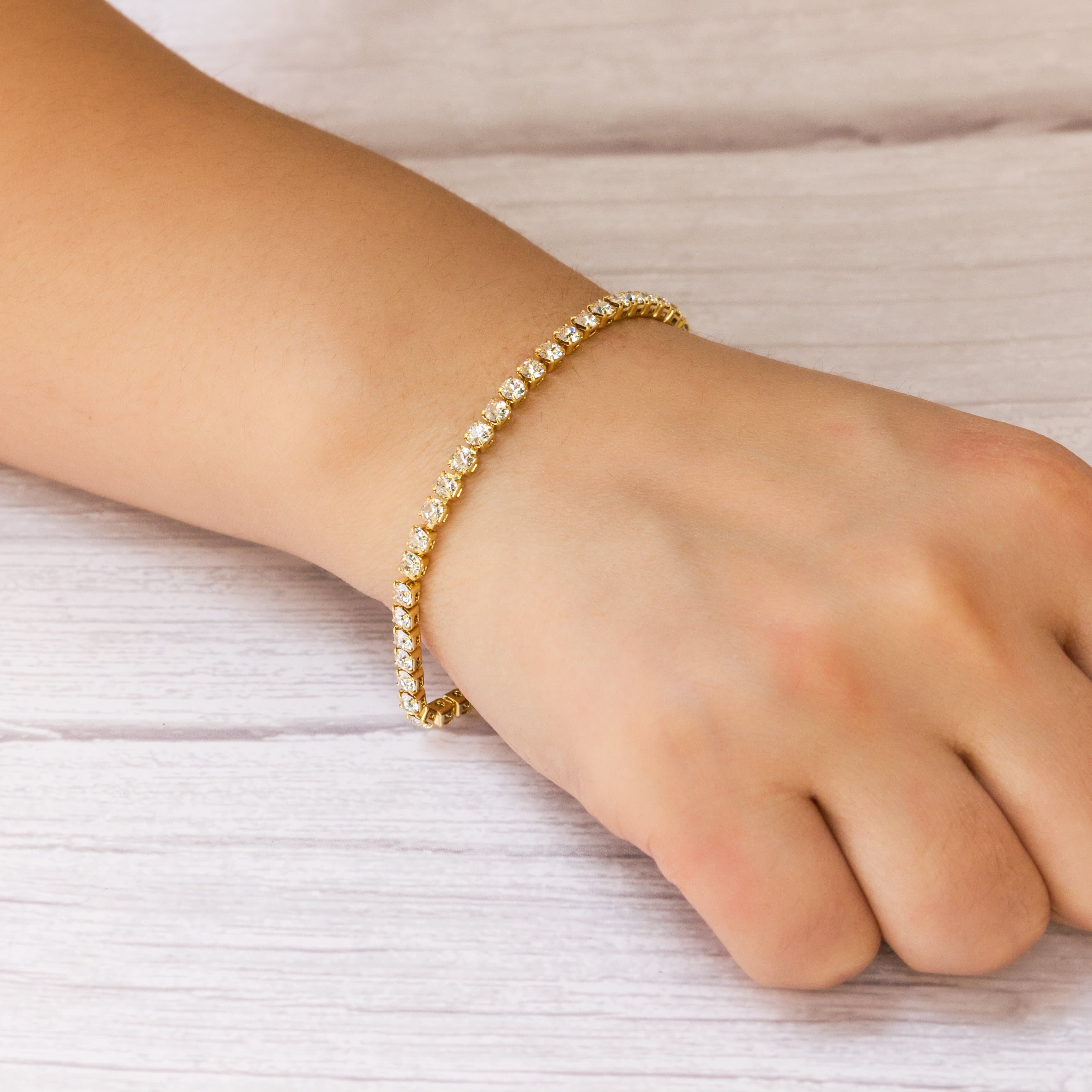 Gold Plated 3mm Tennis Bracelet Created with Zircondia® Crystals