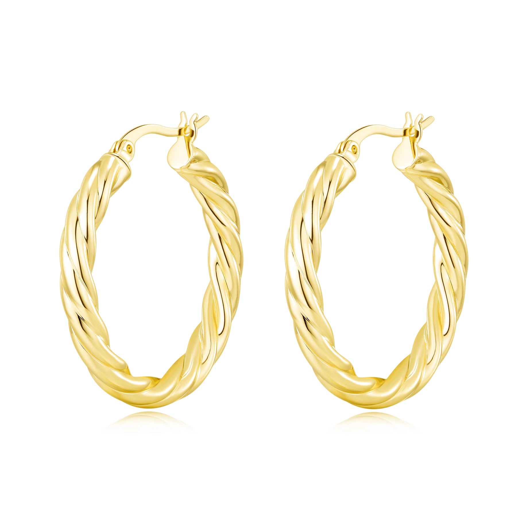Gold Plated Thick Twisted Hoop Earrings by Philip Jones Jewellery